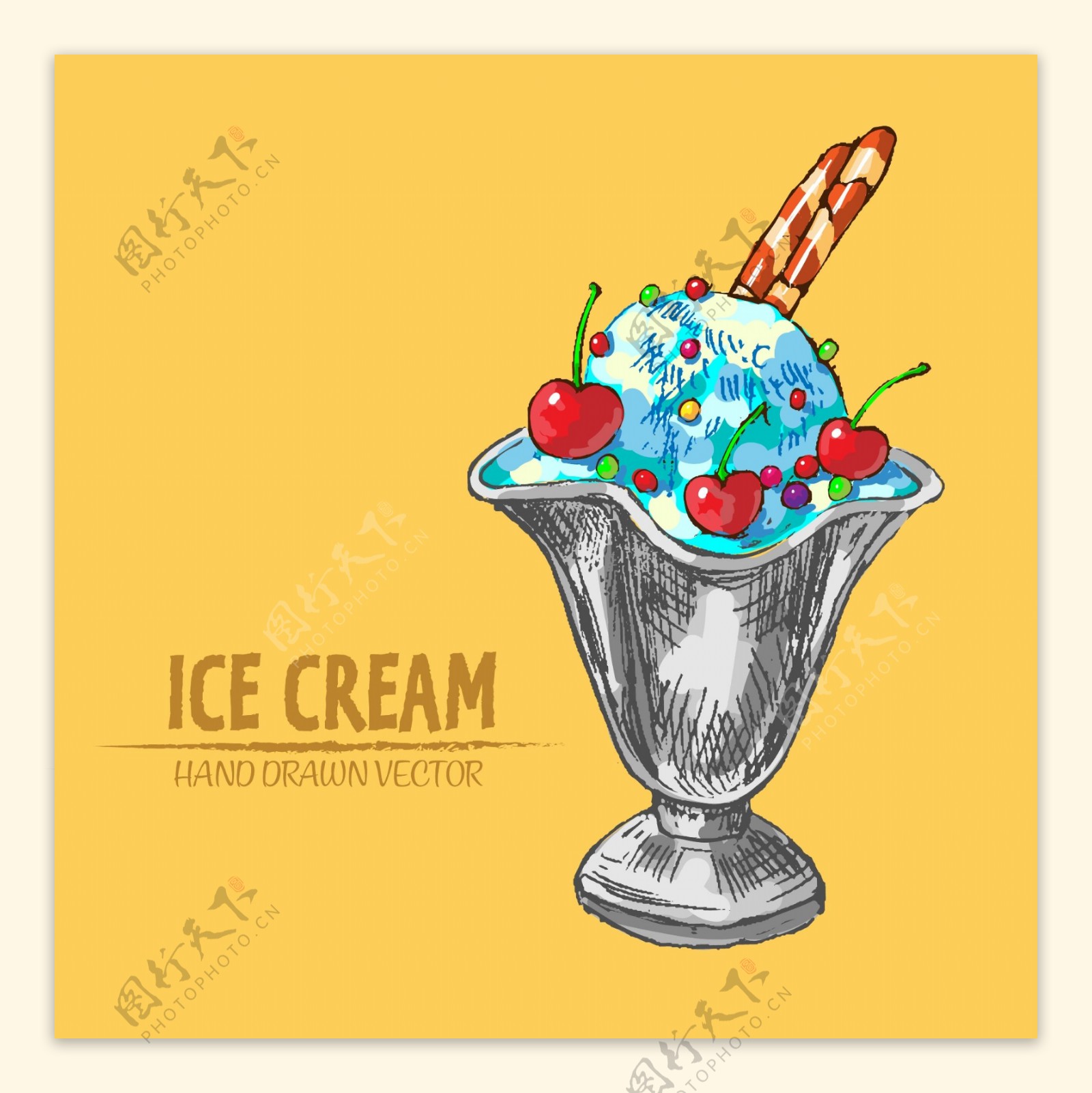 手绘美味的夏天冰淇淋插画