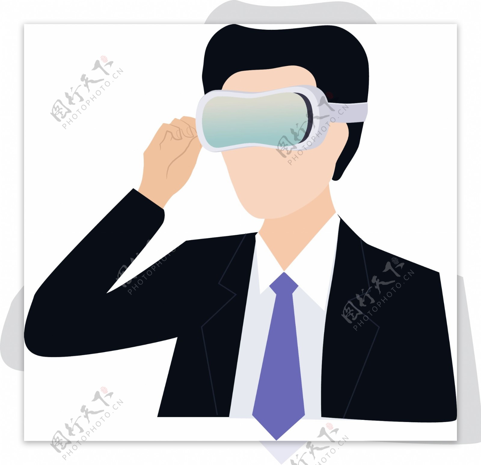 手绘卡通戴着VR眼镜的西装男士原创元素