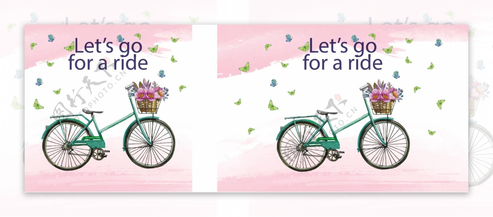 水彩背景自行车和花卉