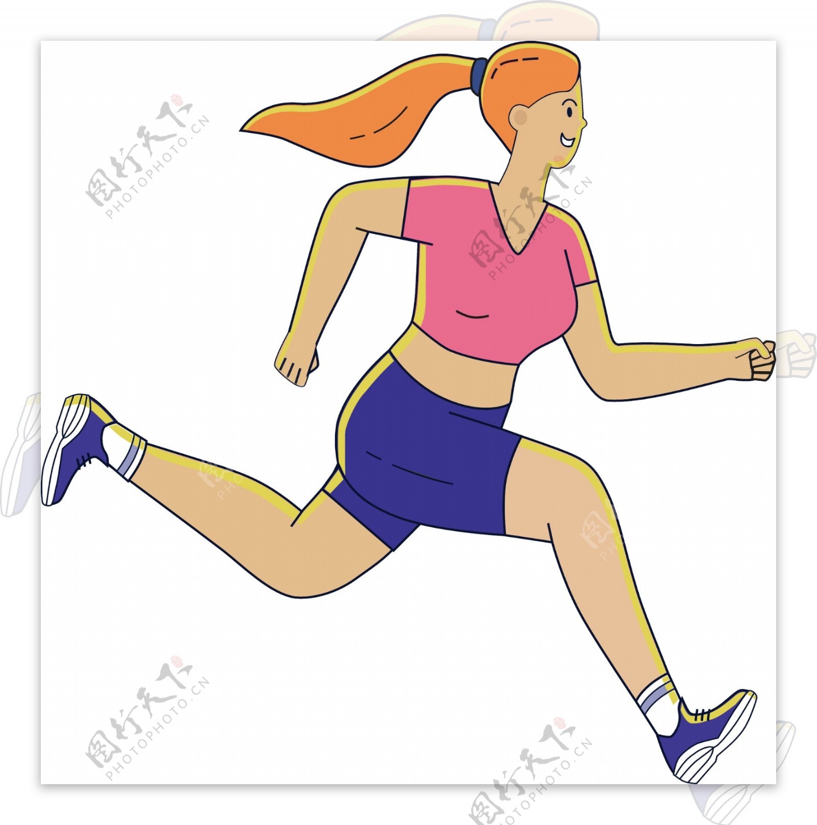 手绘卡通奋力奔跑的黄头发女性运动员