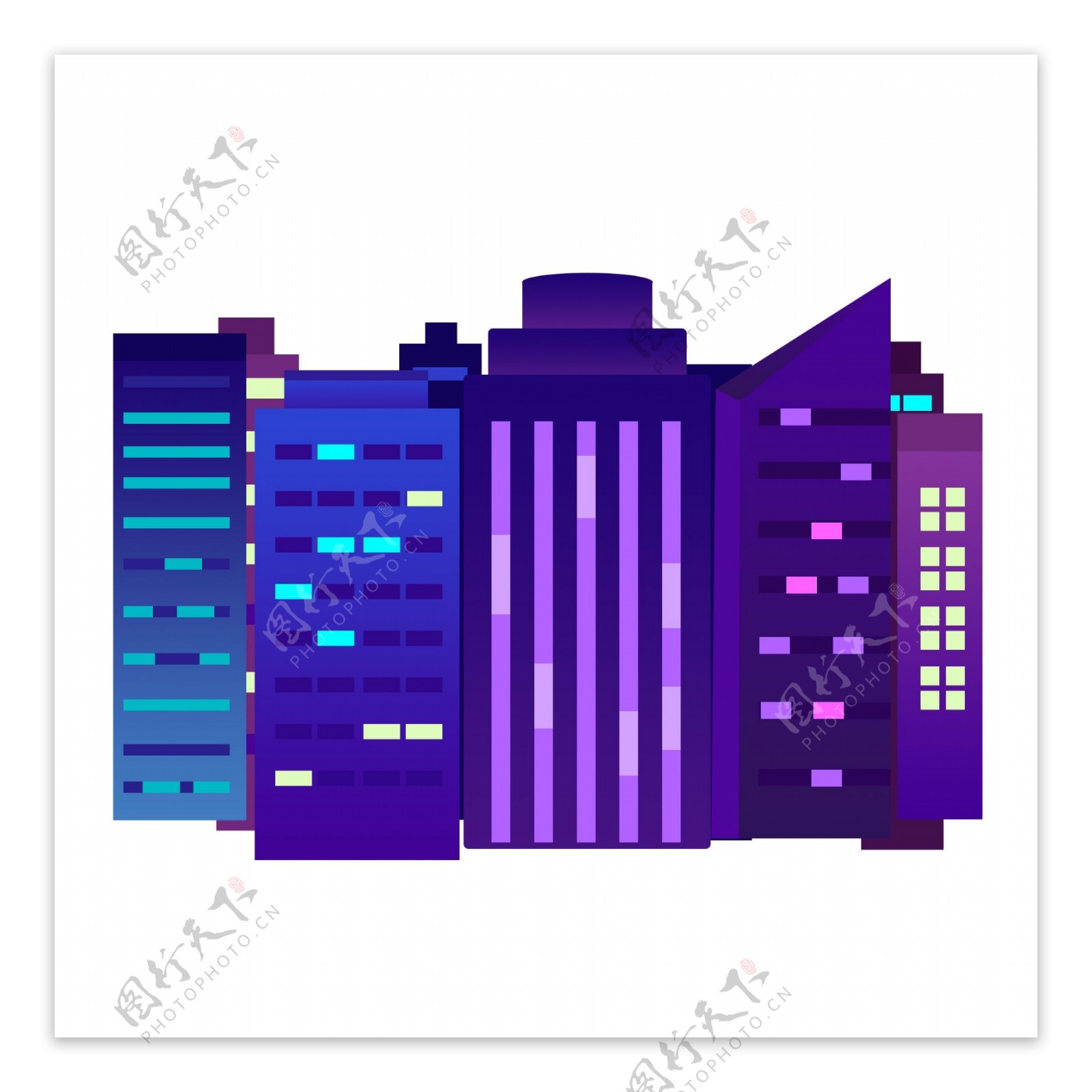 手绘卡通紫色建筑高楼原创元素