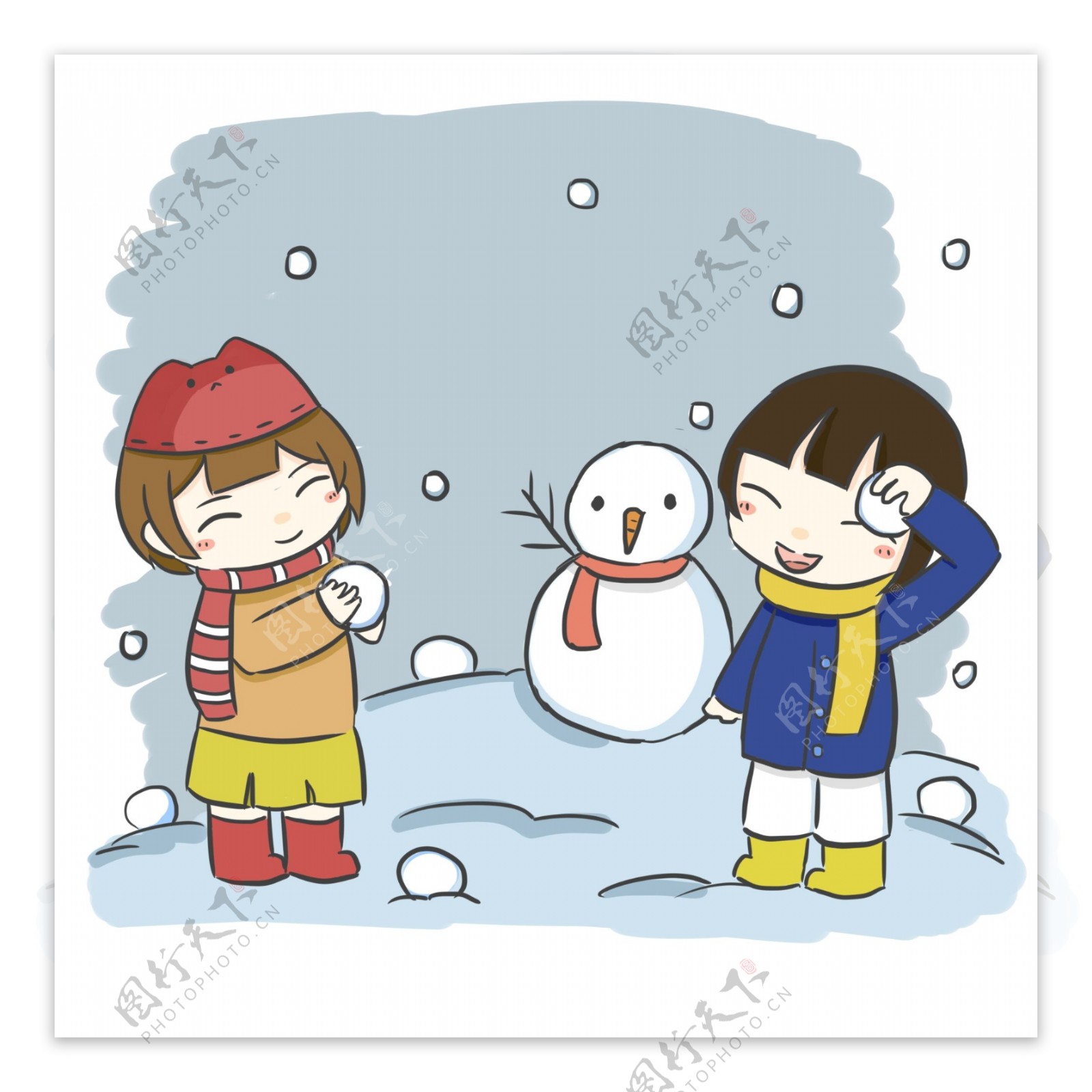 可爱卡通清新日系打雪仗的人1