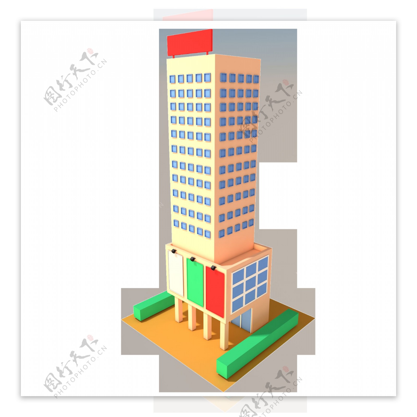 C4D2.5d粉红蓝绿商场楼房大厦可商用元素