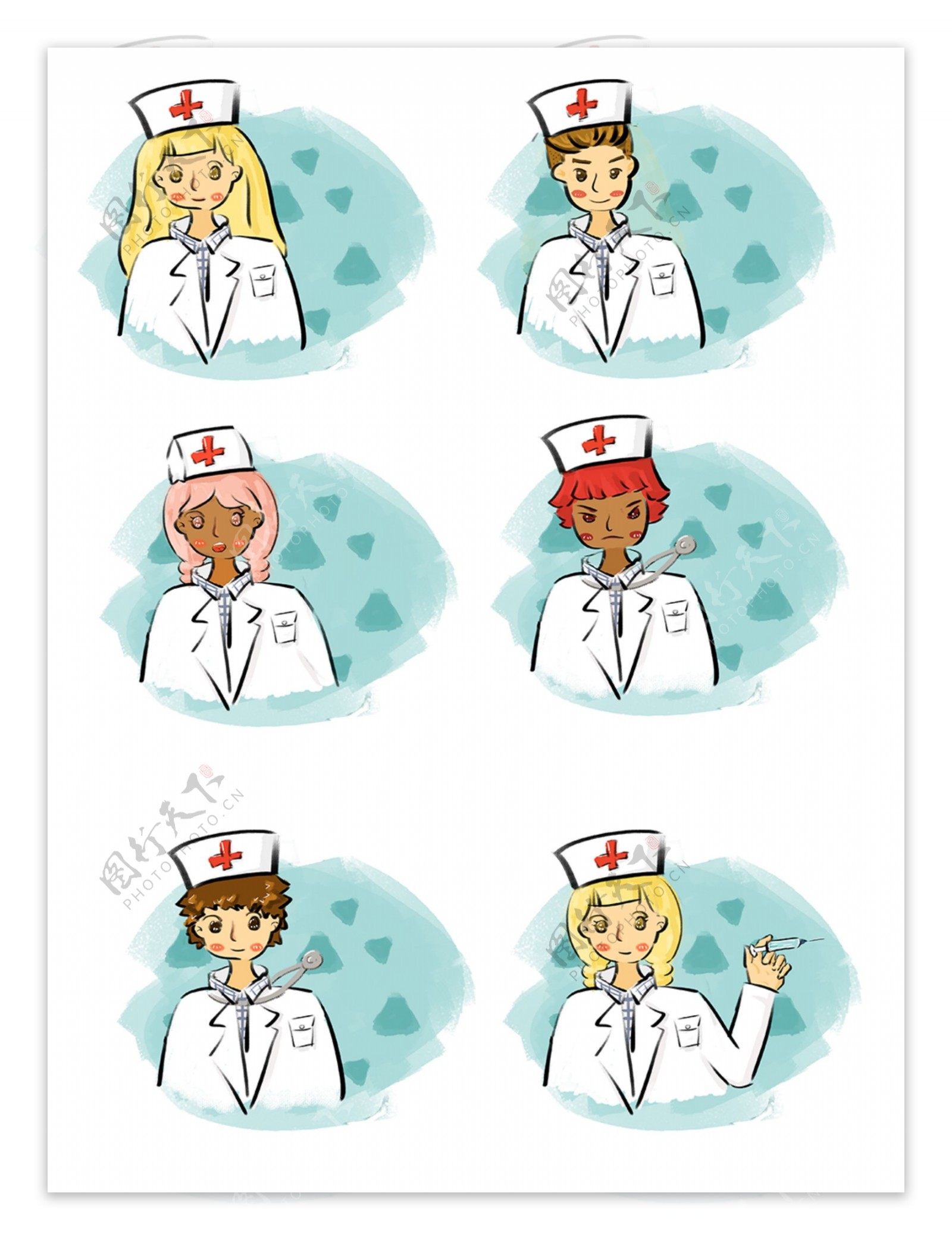 医生护士套图欧美风手绘可爱卡通可商用元素