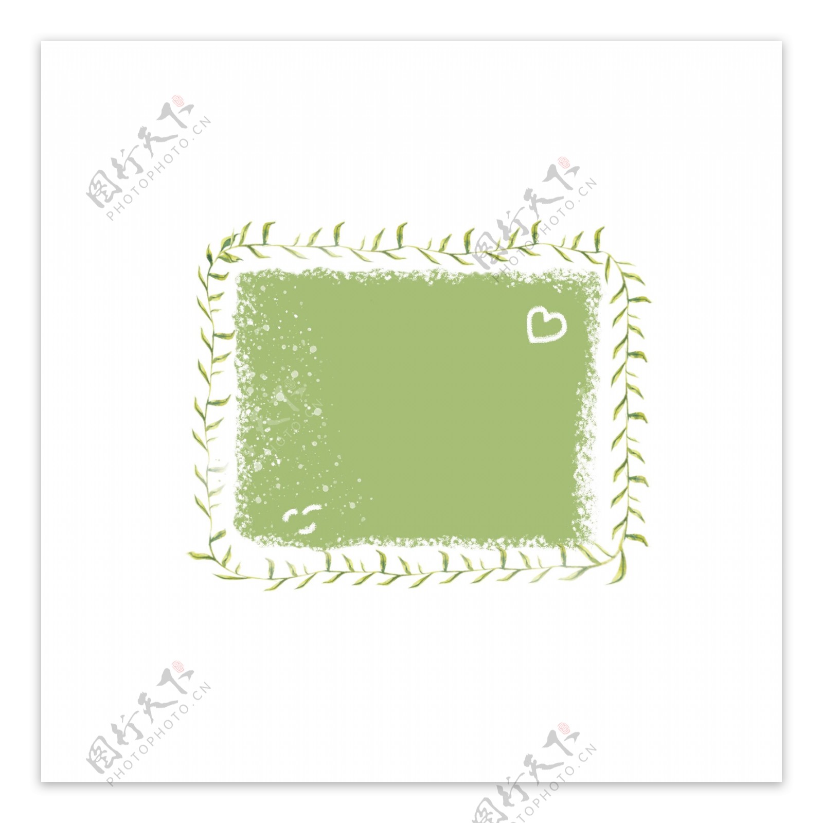 手绘绿色植物叶子卡通可爱边框可商用元素