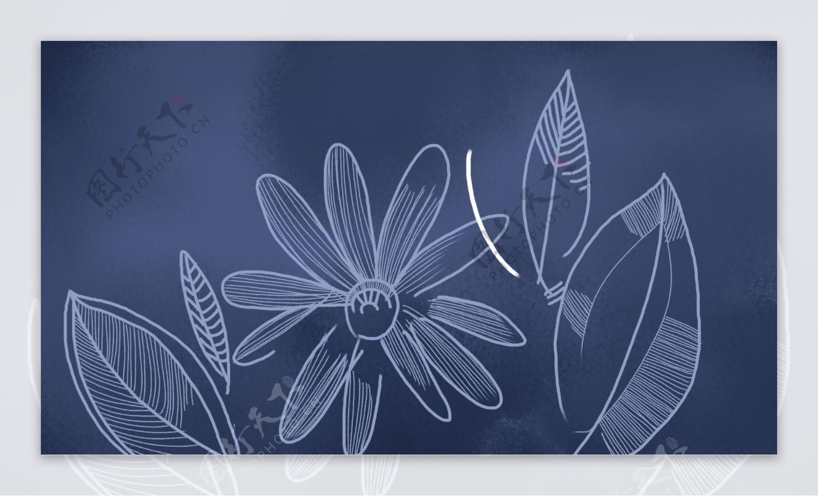 手绘花朵叶子蓝色卡通背景