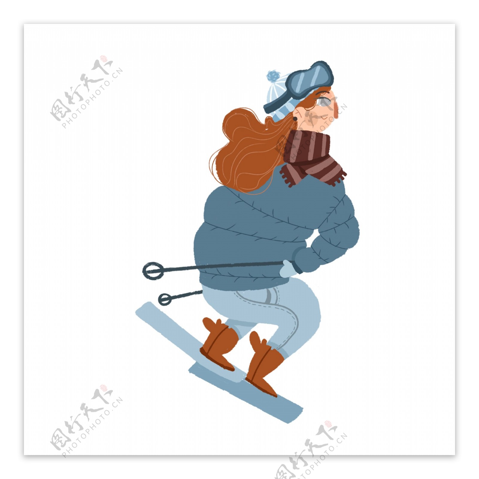 卡通清新滑雪人物插画设计可商用元素