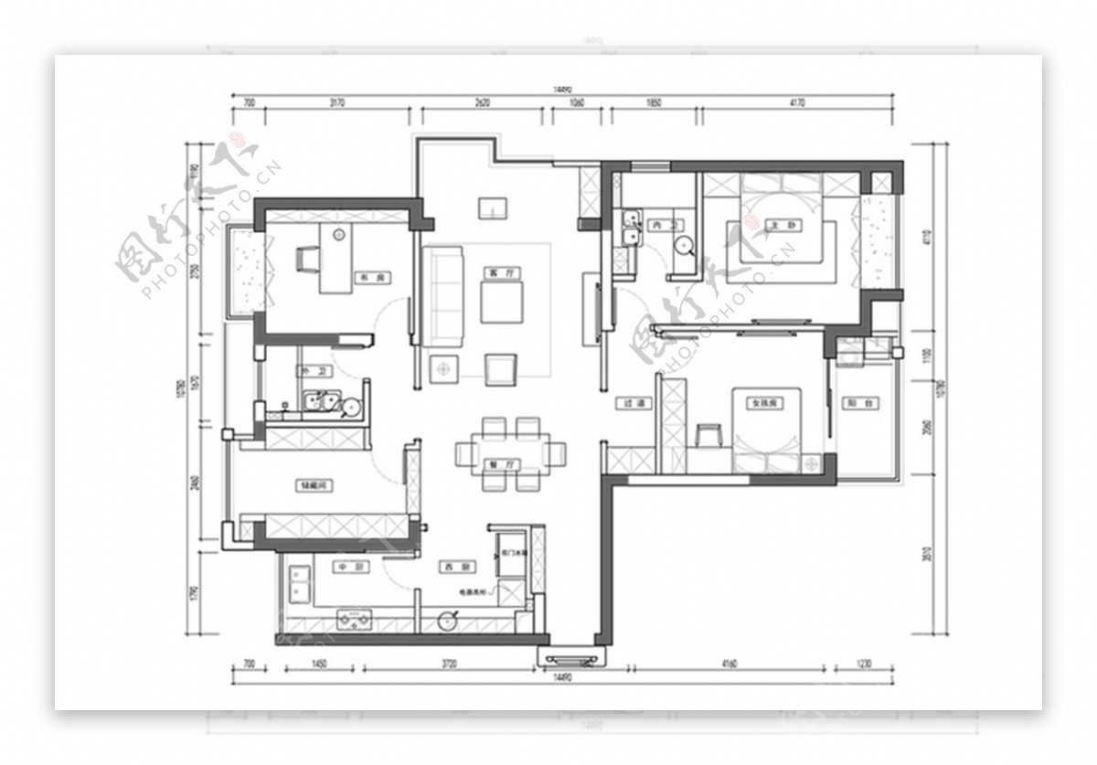 四室两厅户型CAD方案