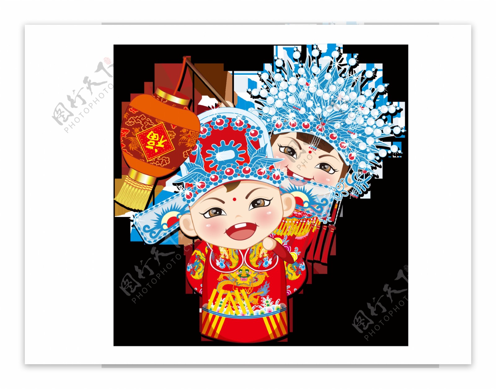 手绘卡通中国风结婚装饰素材