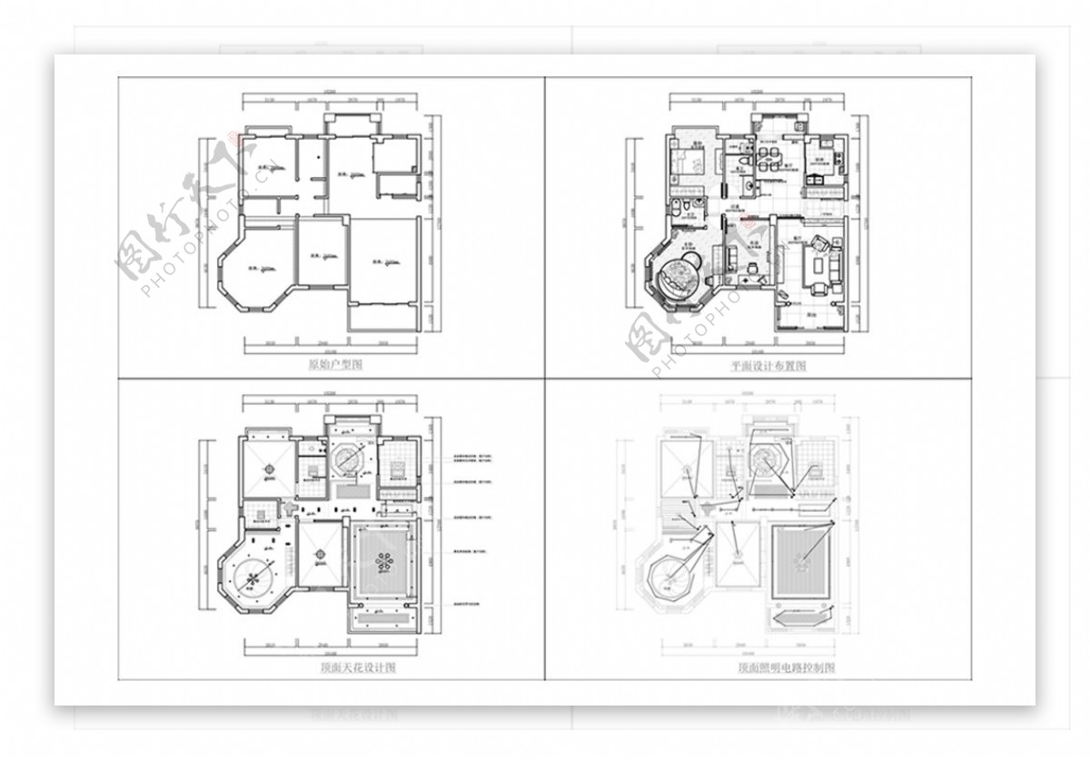 三室两厅户型CAD施工图纸设计