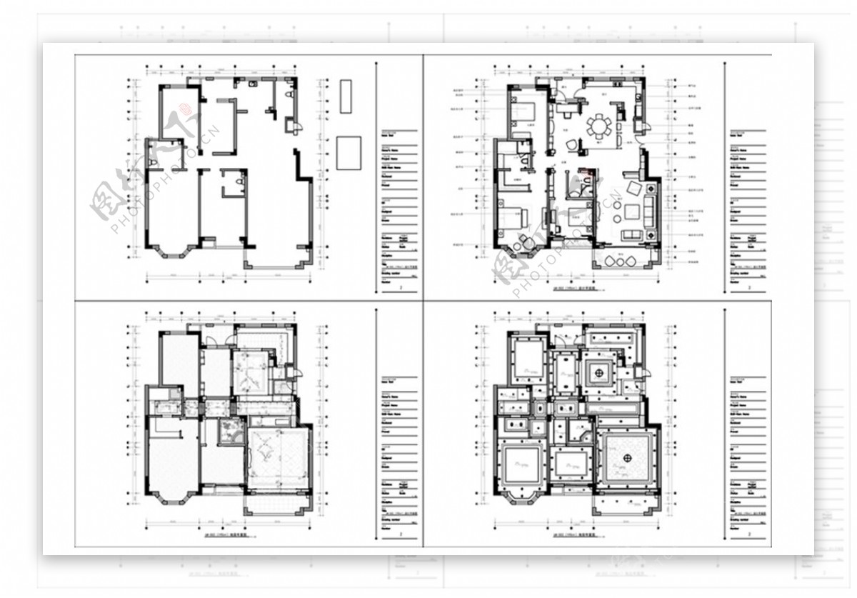 CAD四居室户型施工图纸