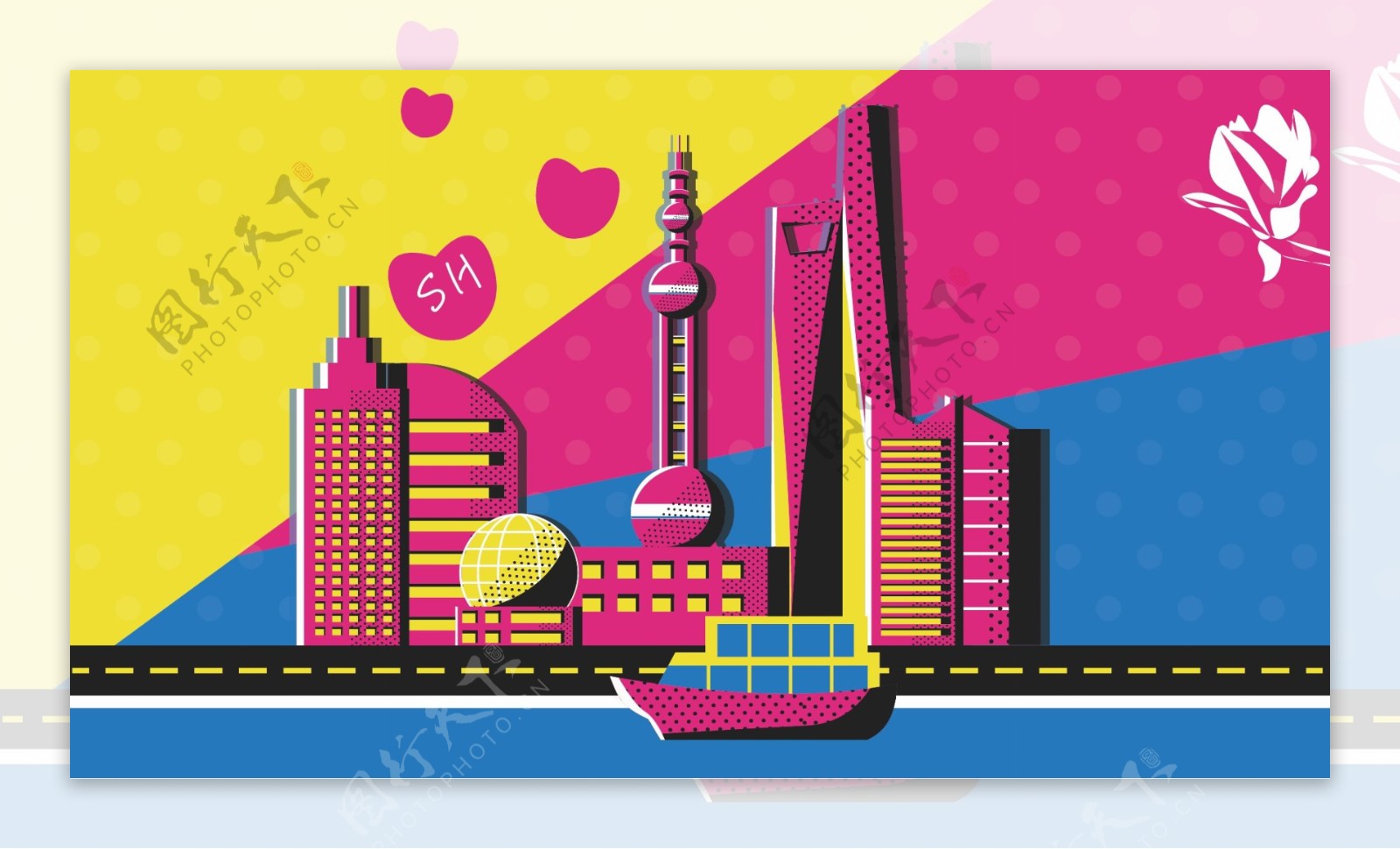 旅行上海我爱上海波普风背景矢量插画