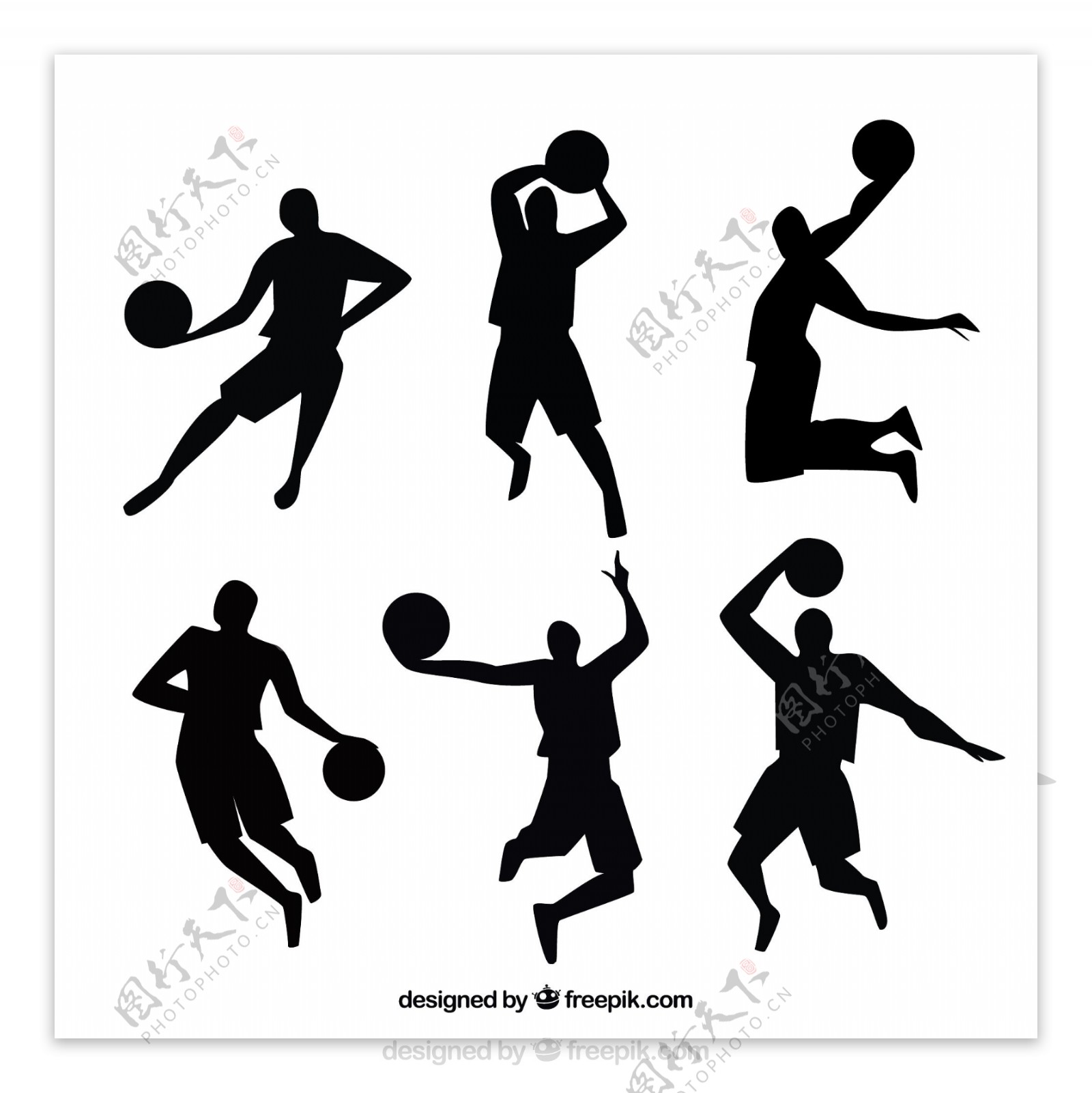 6款动感篮球人物剪影矢量图