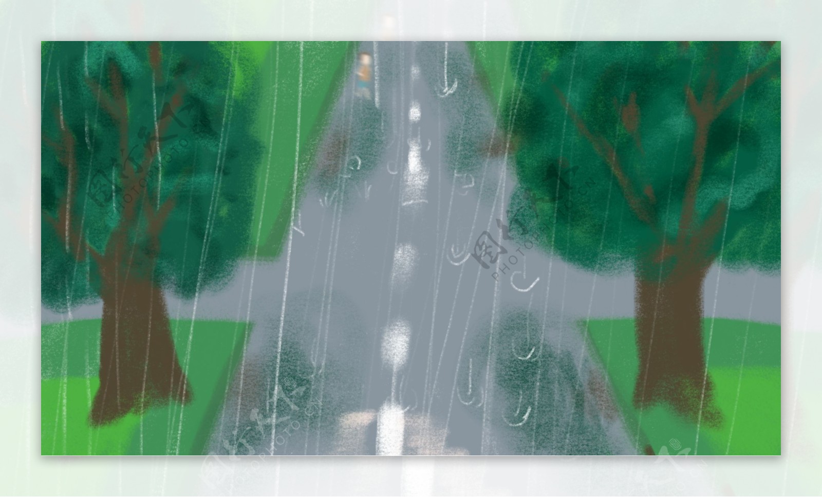 水彩森林公路背景素材