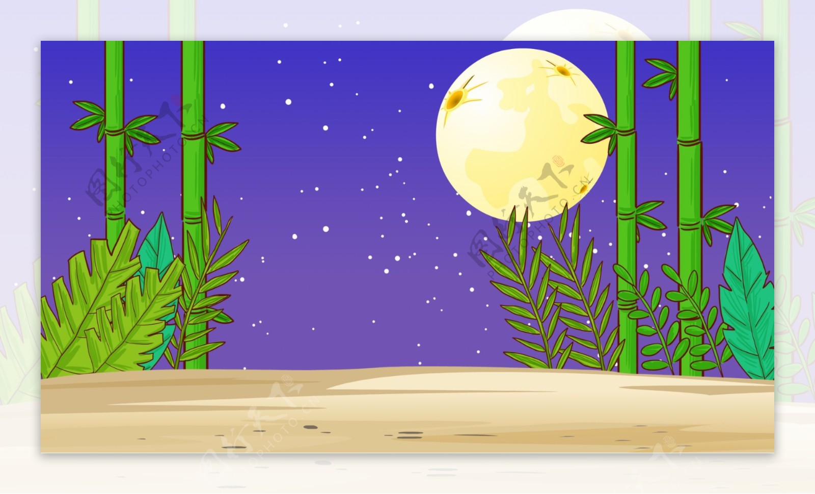 紫色圆月星空竹林背景素材
