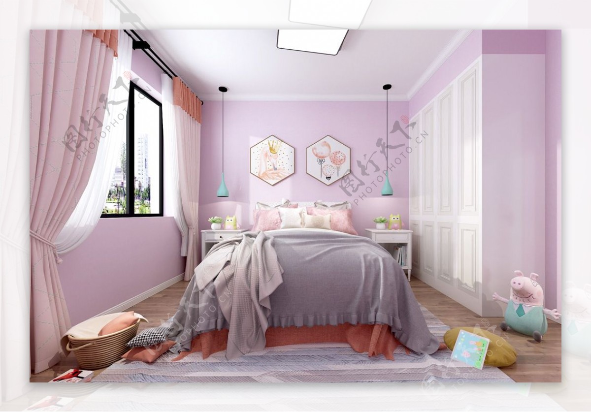 温馨创意时尚粉色系女儿房效果图