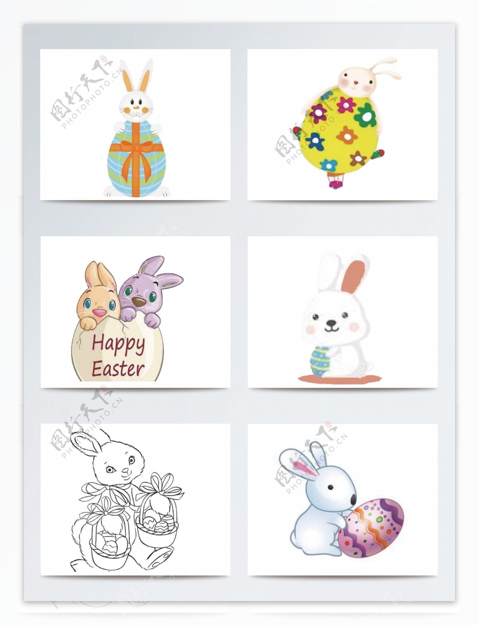 可爱活泼复活节兔子插画素材