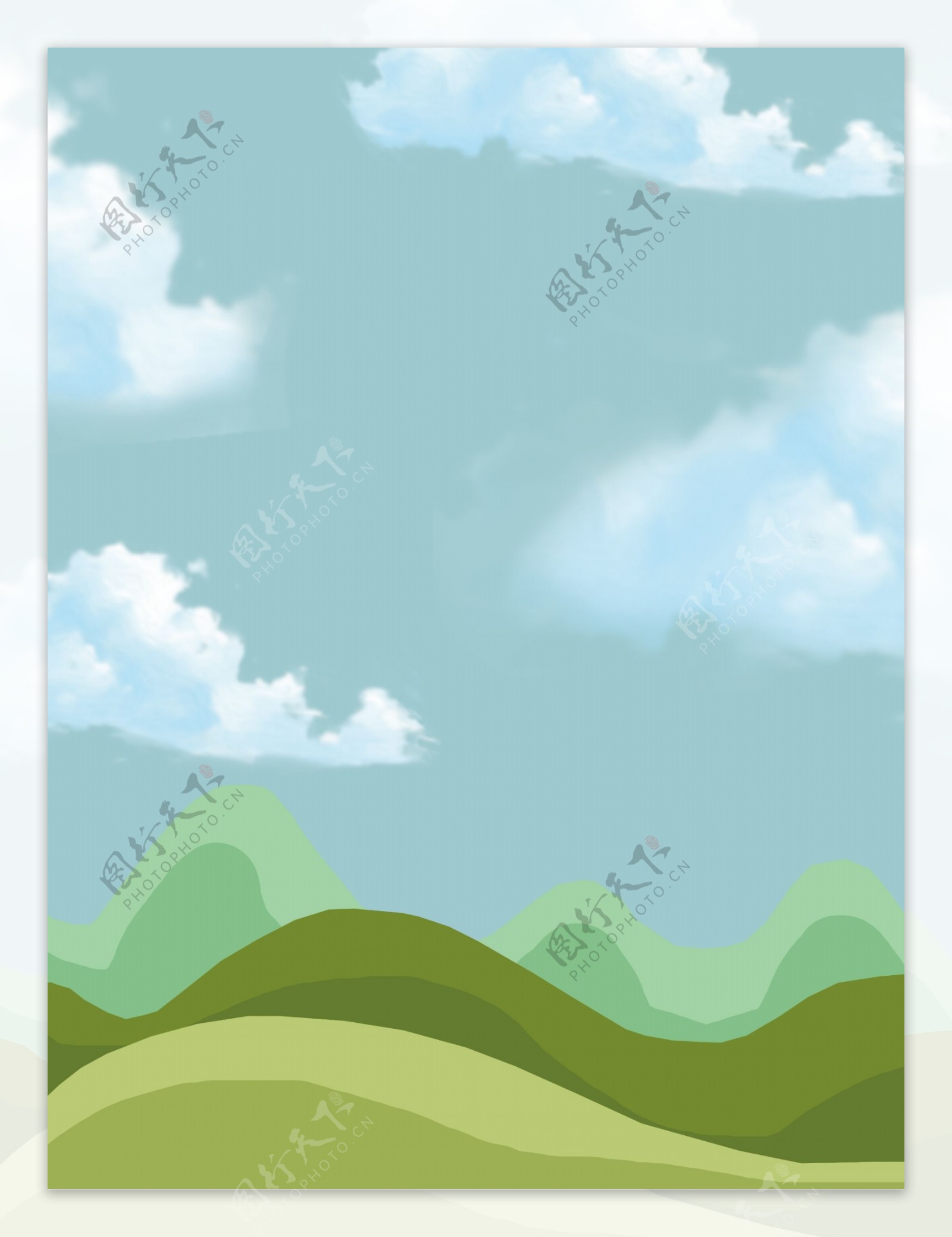 彩绘白云远山背景素材