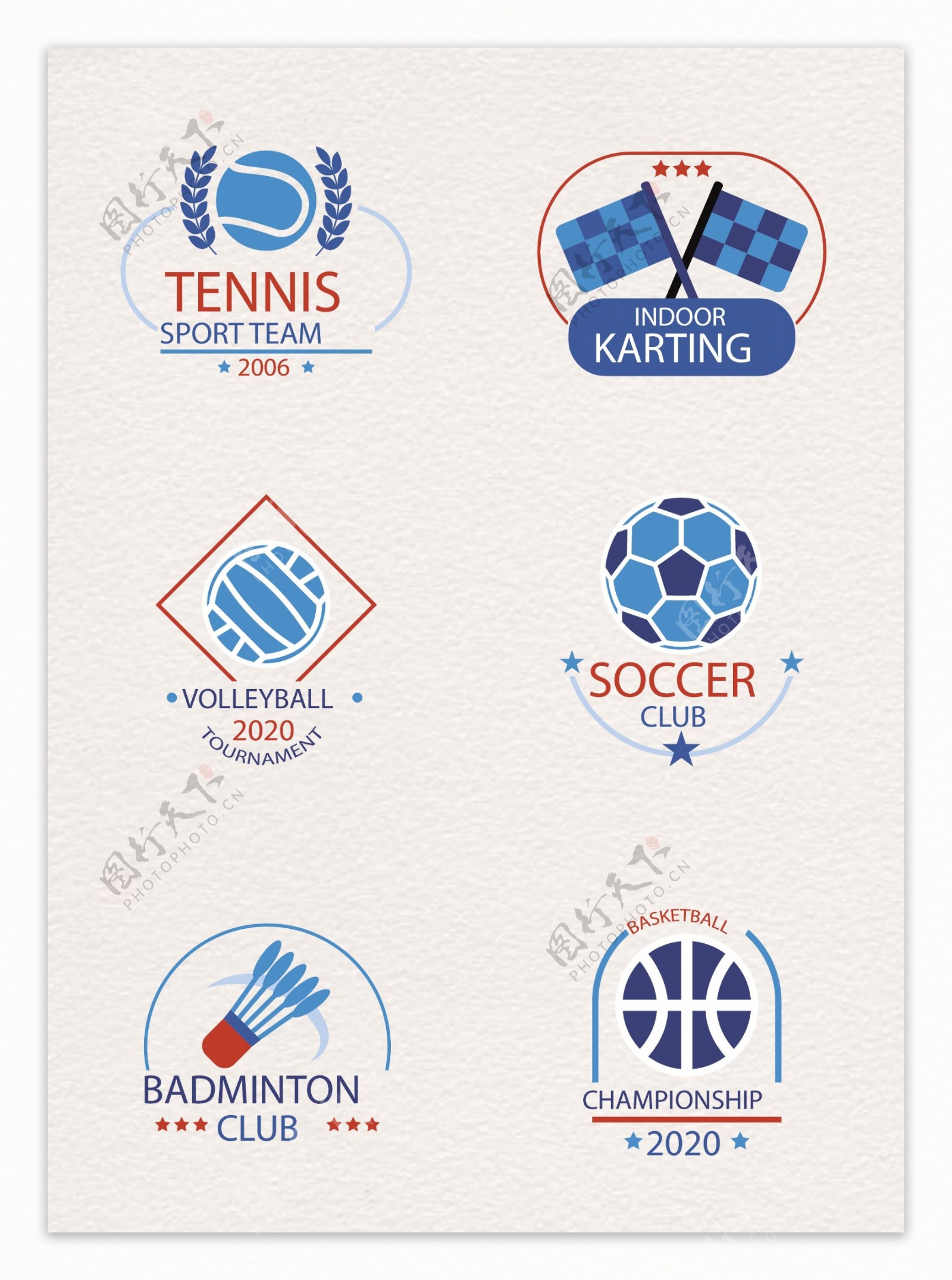 蓝色6组体育运动标签设计