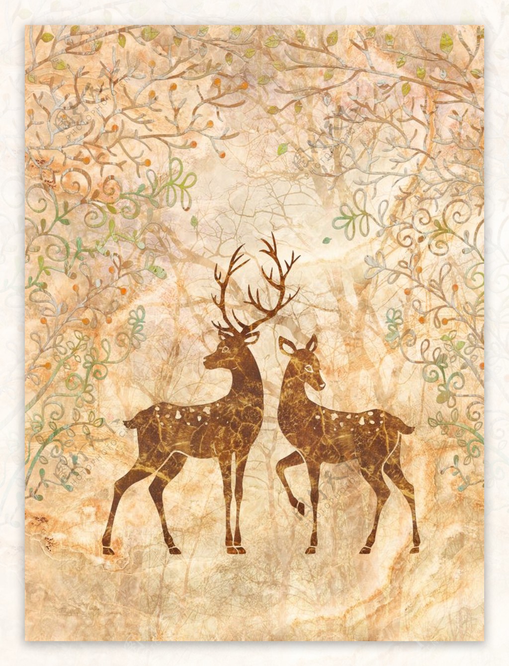 麋鹿小鹿装饰画海报