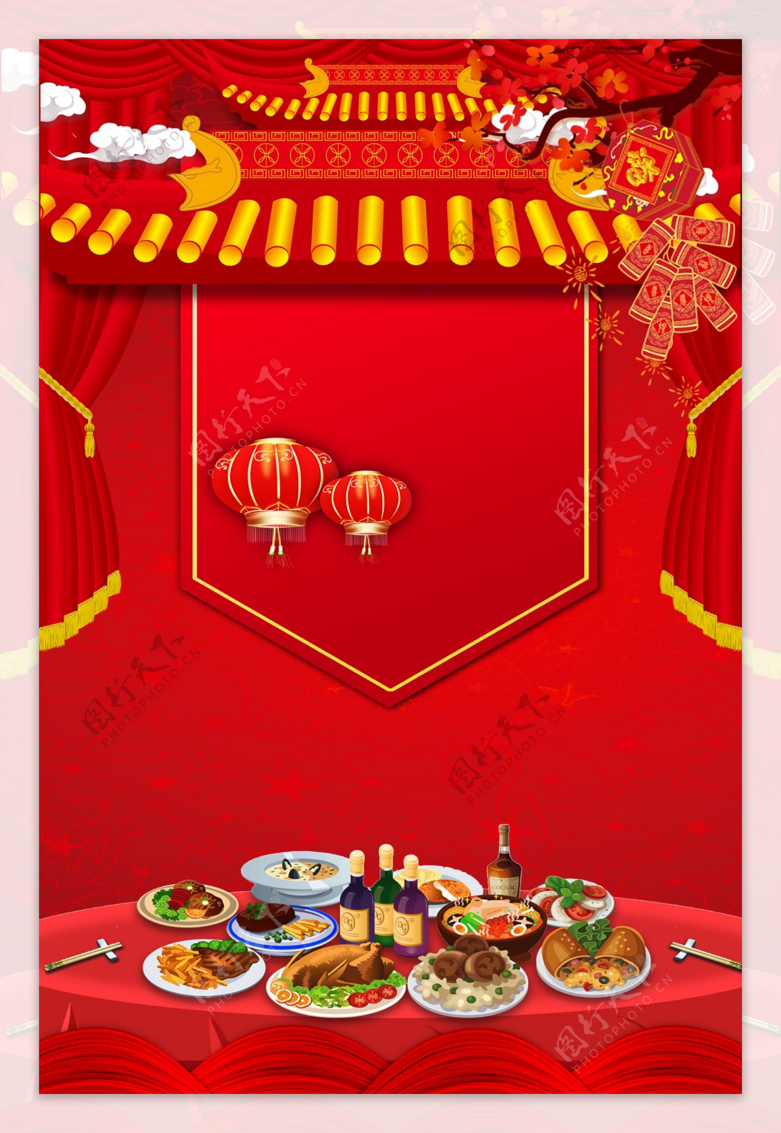 红色灯笼猪年新年喜庆广告背景