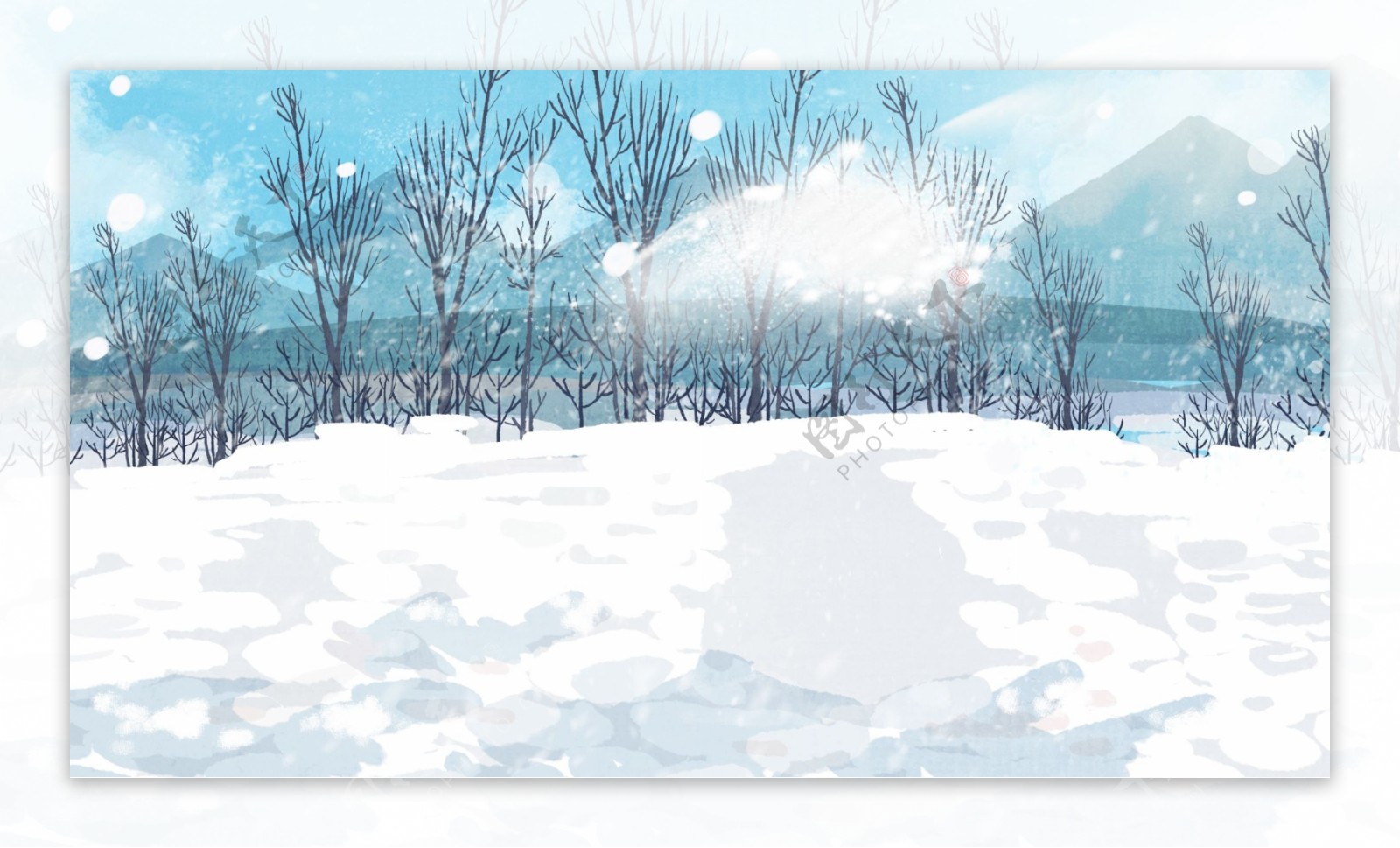 清新唯美冬季雪地插画背景设计