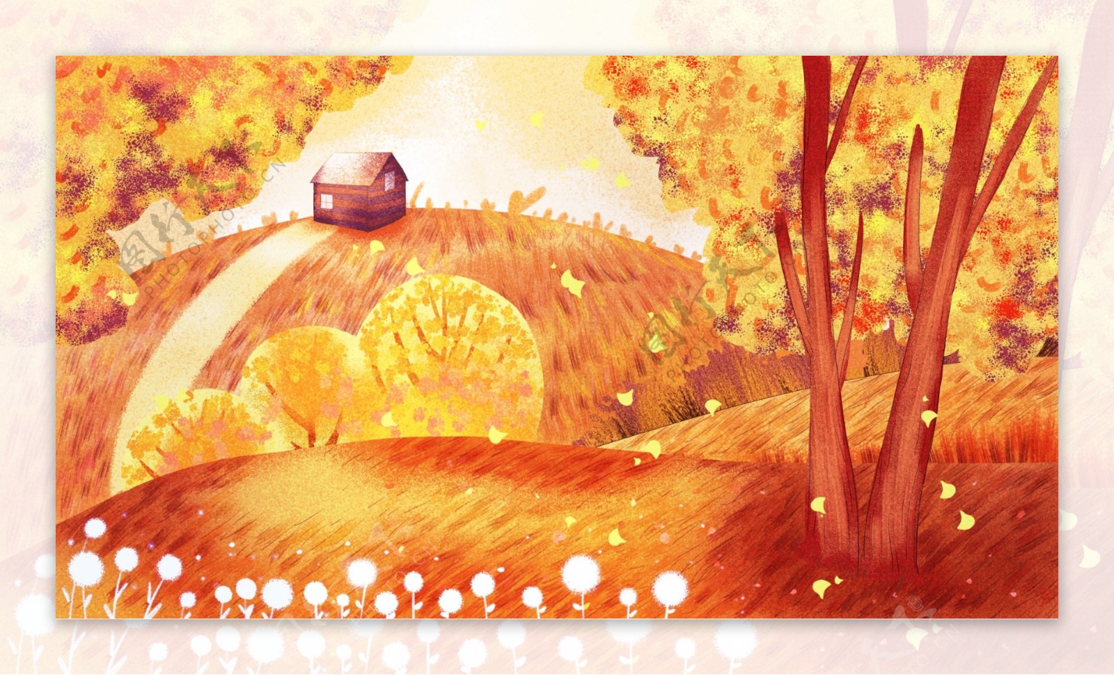 秋季黄色山林卡通背景