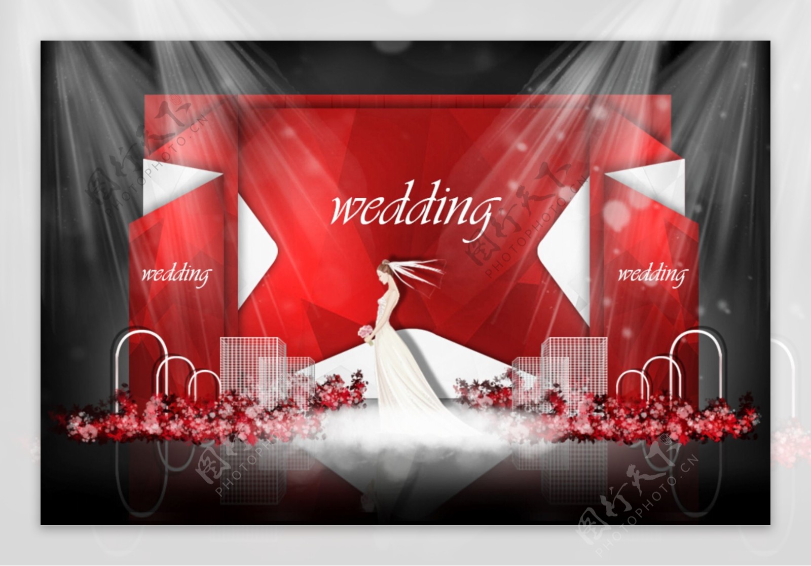红色几何背景婚礼效果图