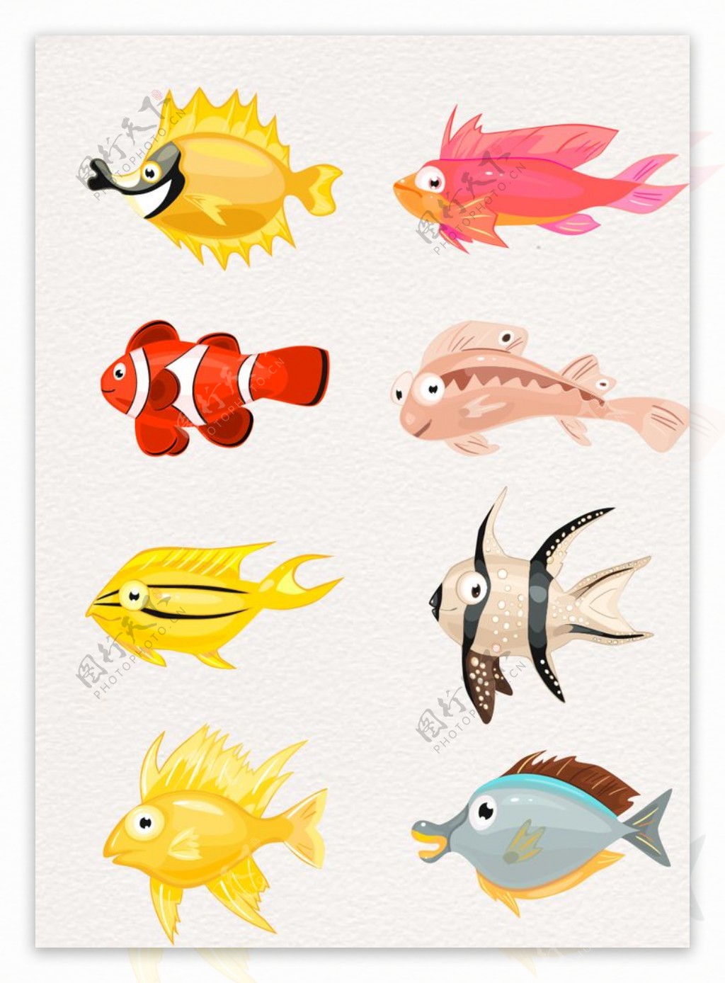 彩绘海洋生物各种鱼矢量设计
