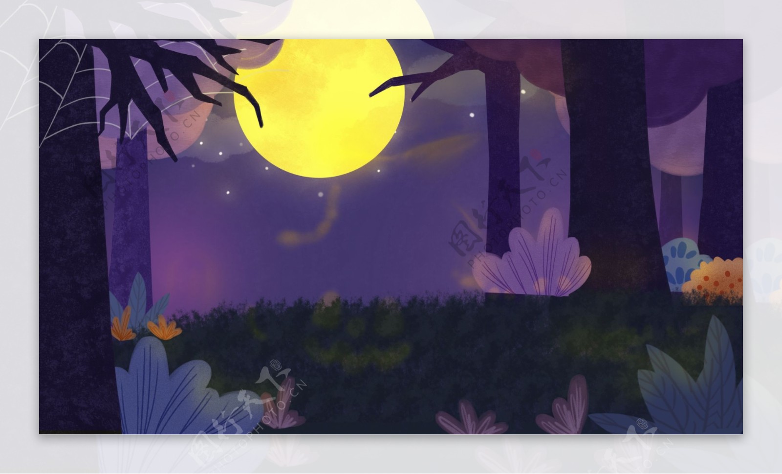 紫色神秘万圣节树林背景设计