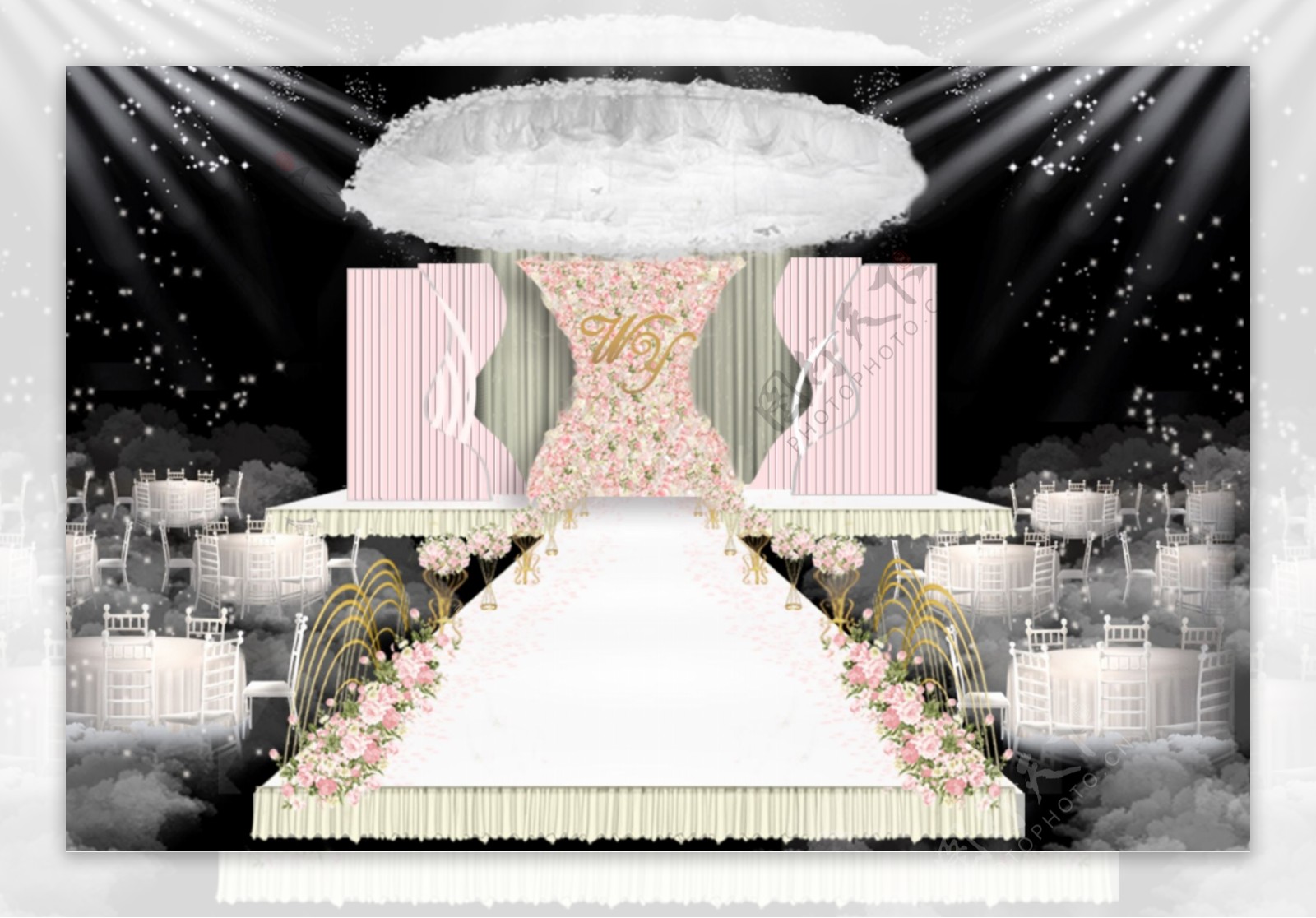 粉色主题婚礼舞台效果图