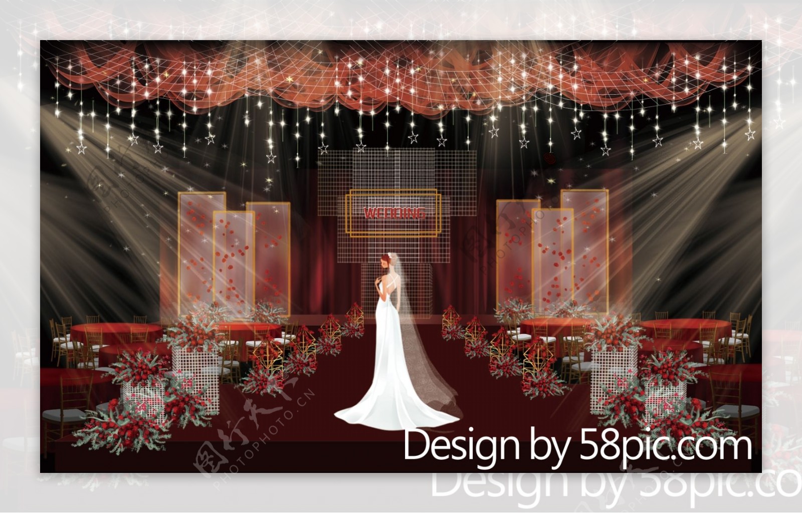 红色现代时尚婚礼设计图