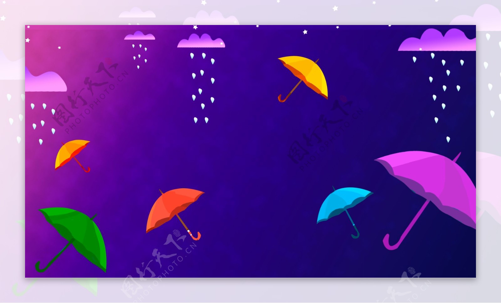 下雨天撑开的小花伞卡通背景