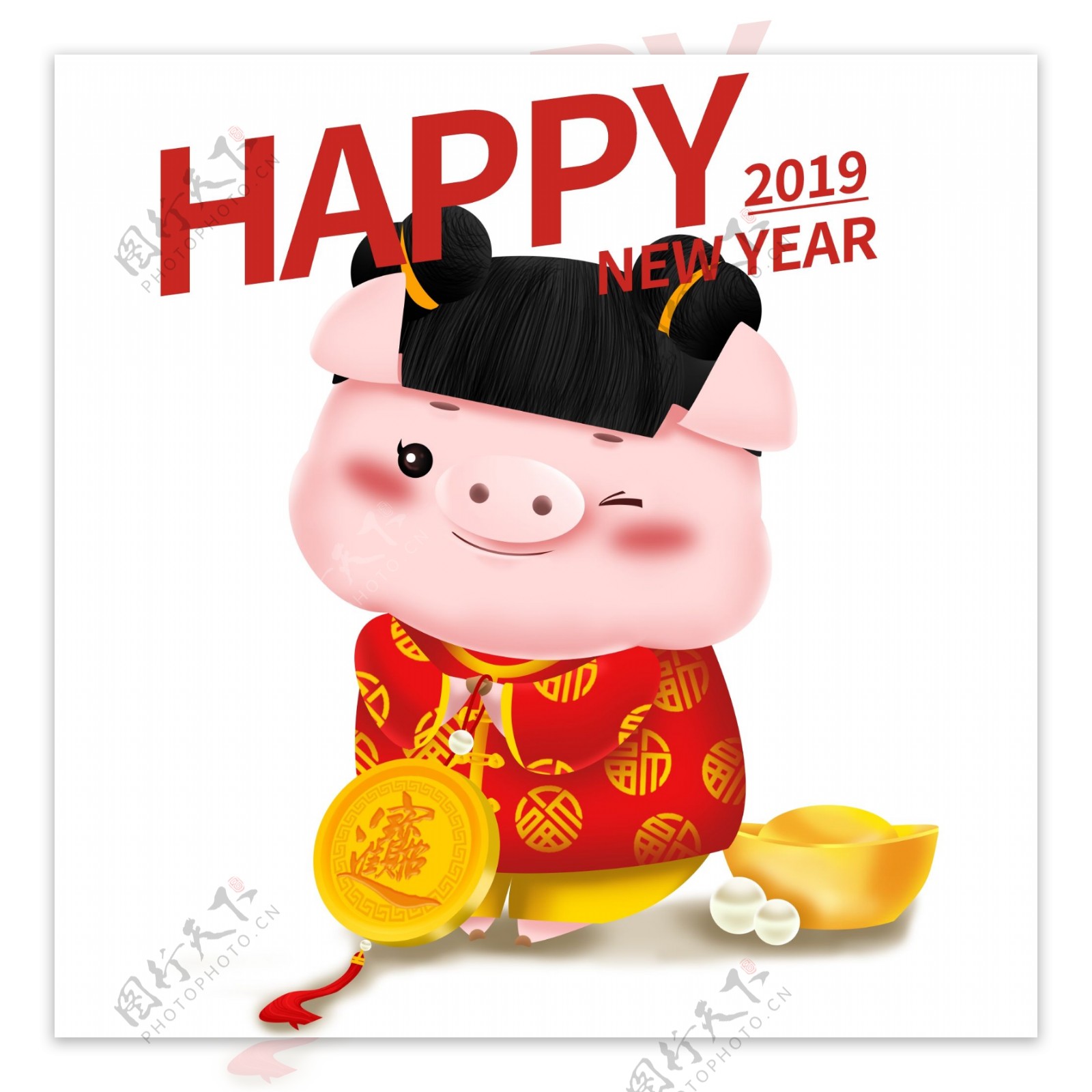 新年可爱猪立体IP卡通形象福娃女孩拜年