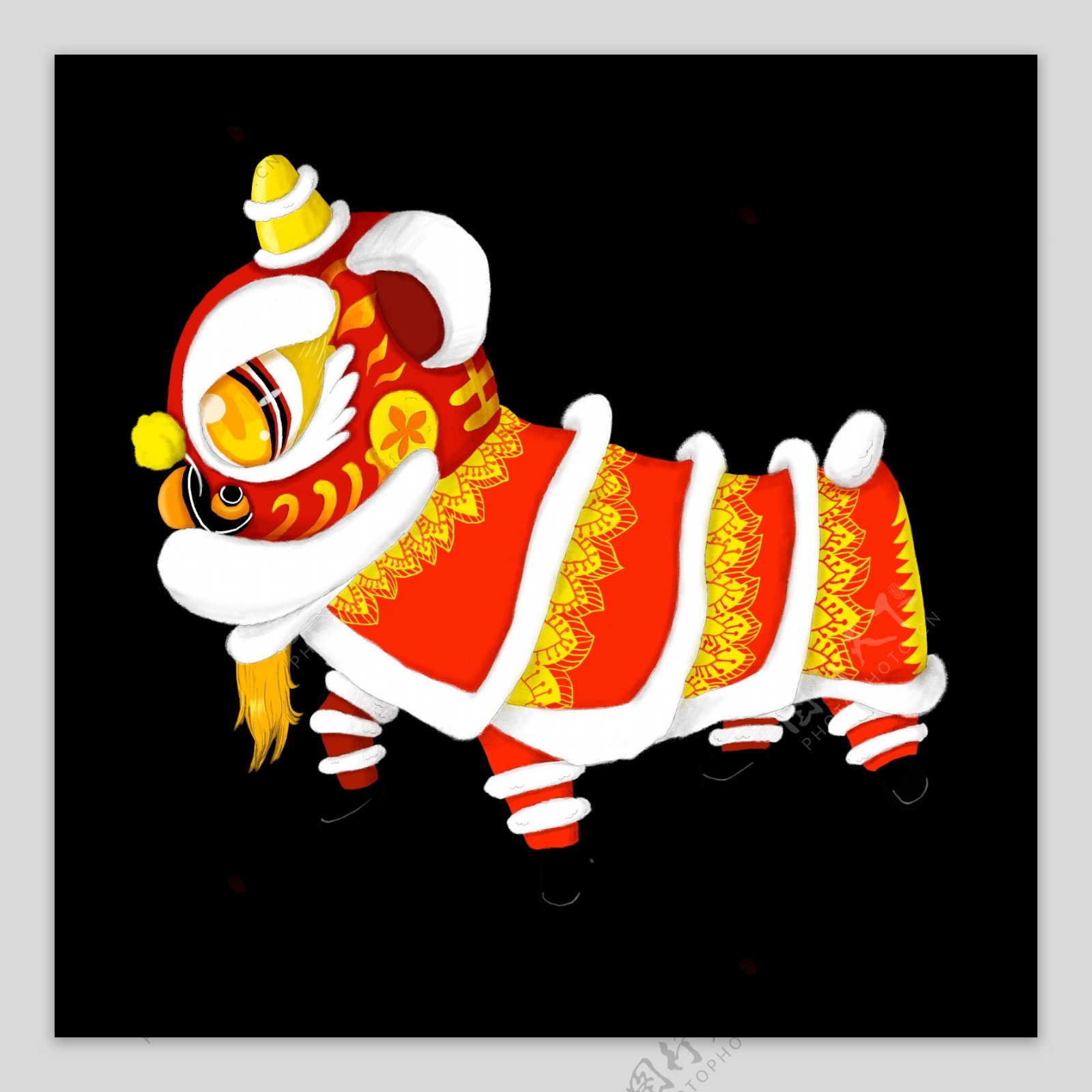 新年喜庆开业红色舞狮子手绘可商用