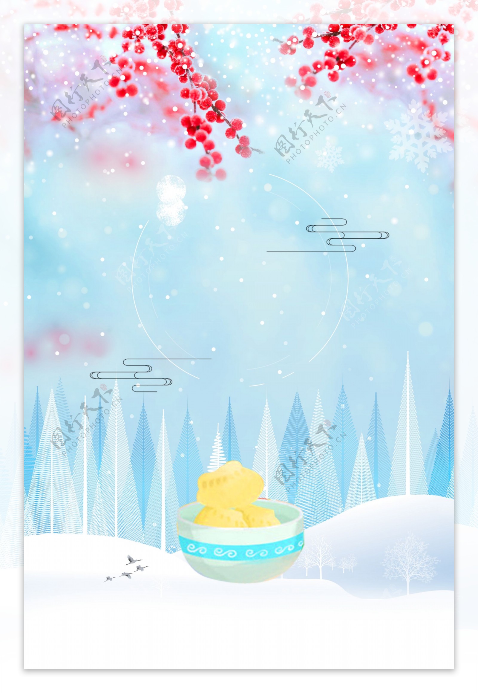 雪人素雅寒露冬季清新唯美雪景广告背景图