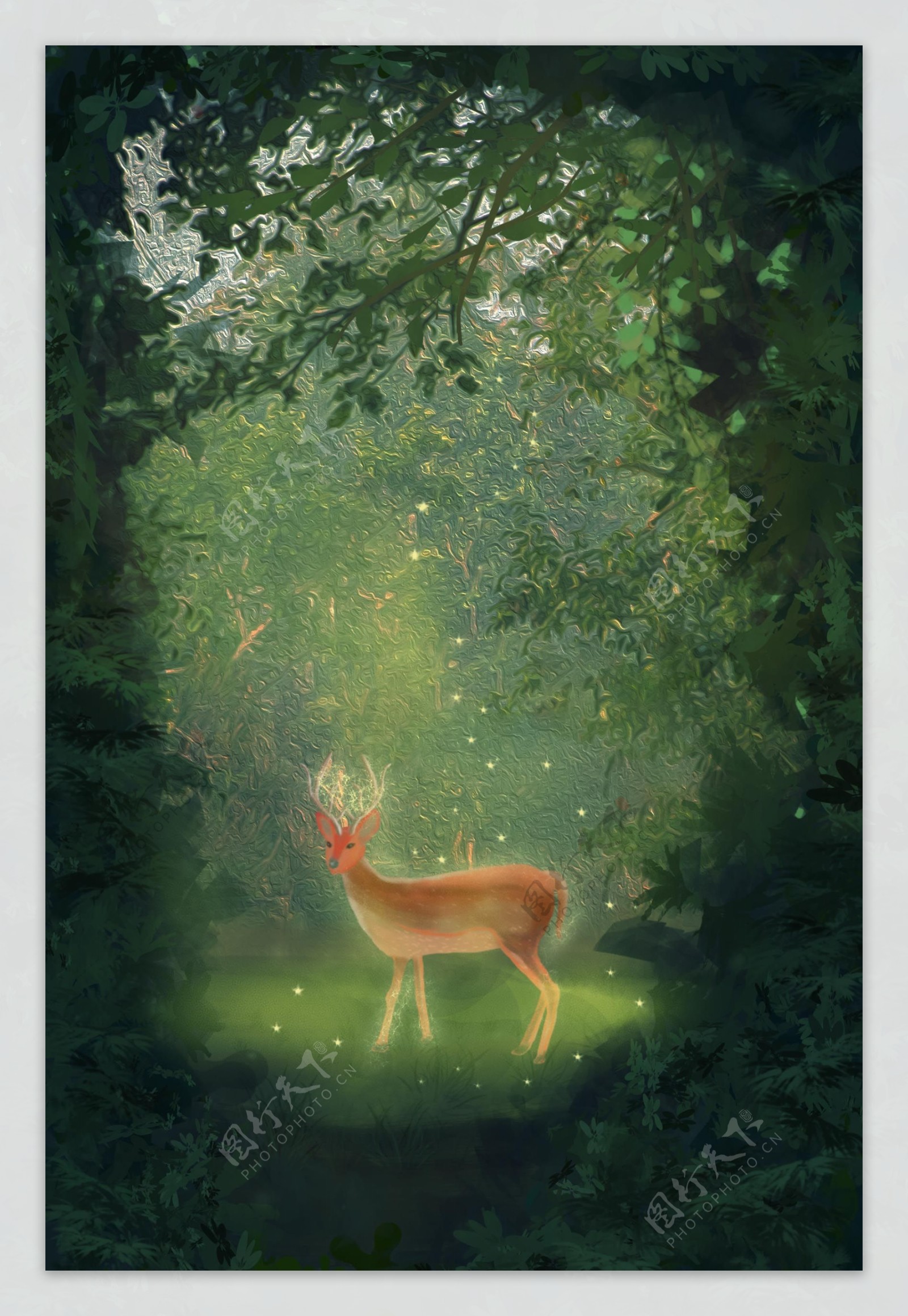 浪漫森林麋鹿海报背景