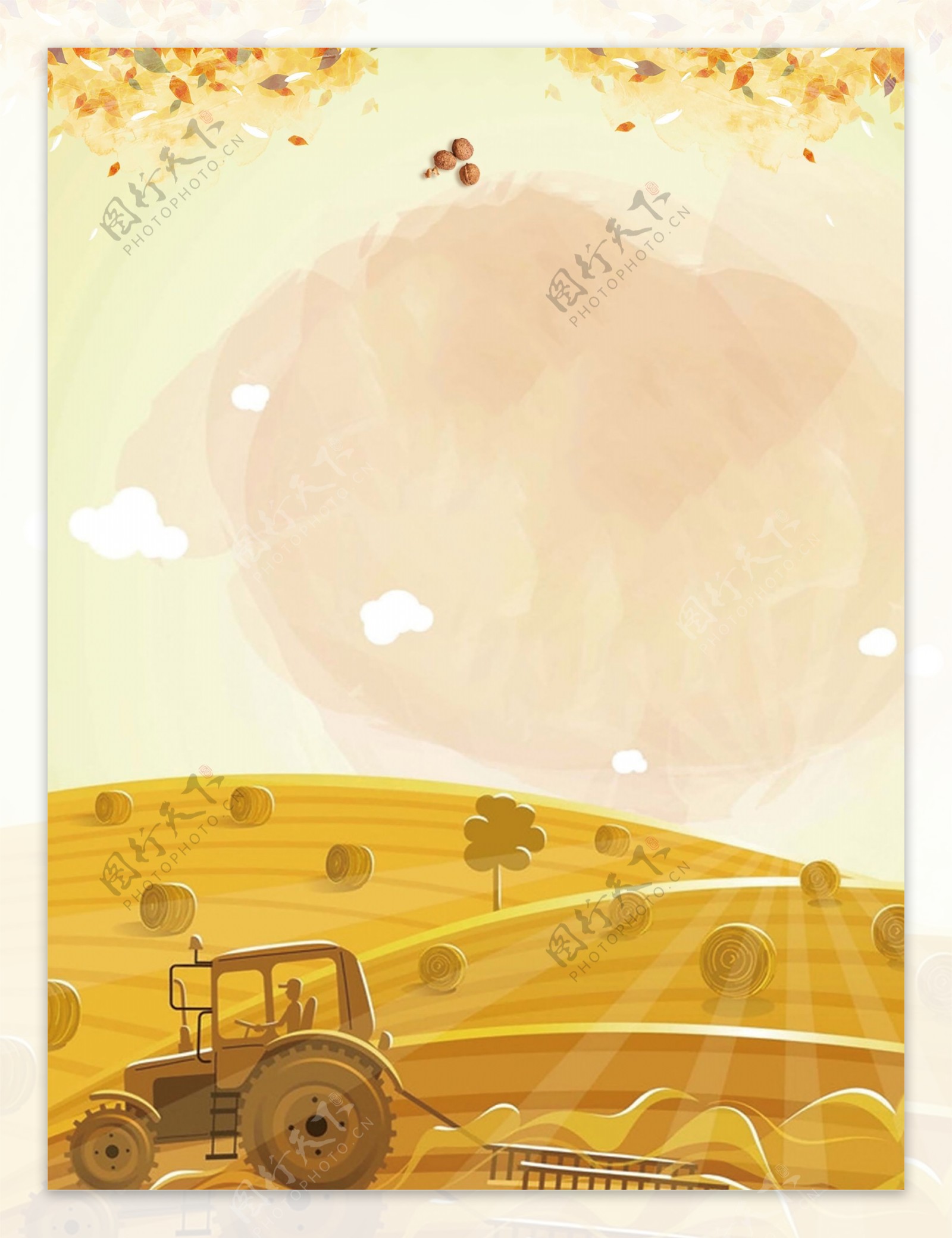 丰收季农场收割机海报背景素材