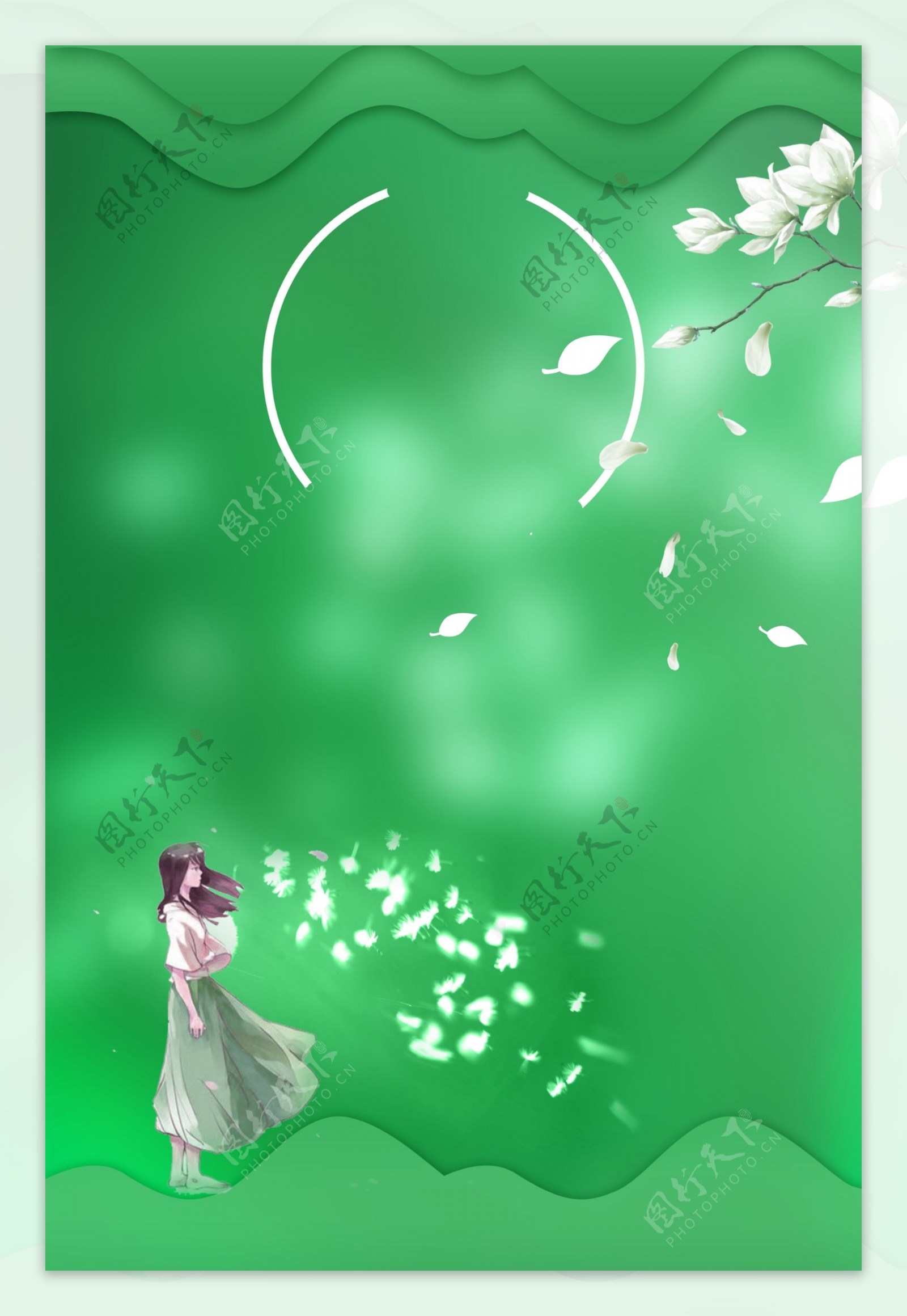 清新花朵女孩日系海报背景素材