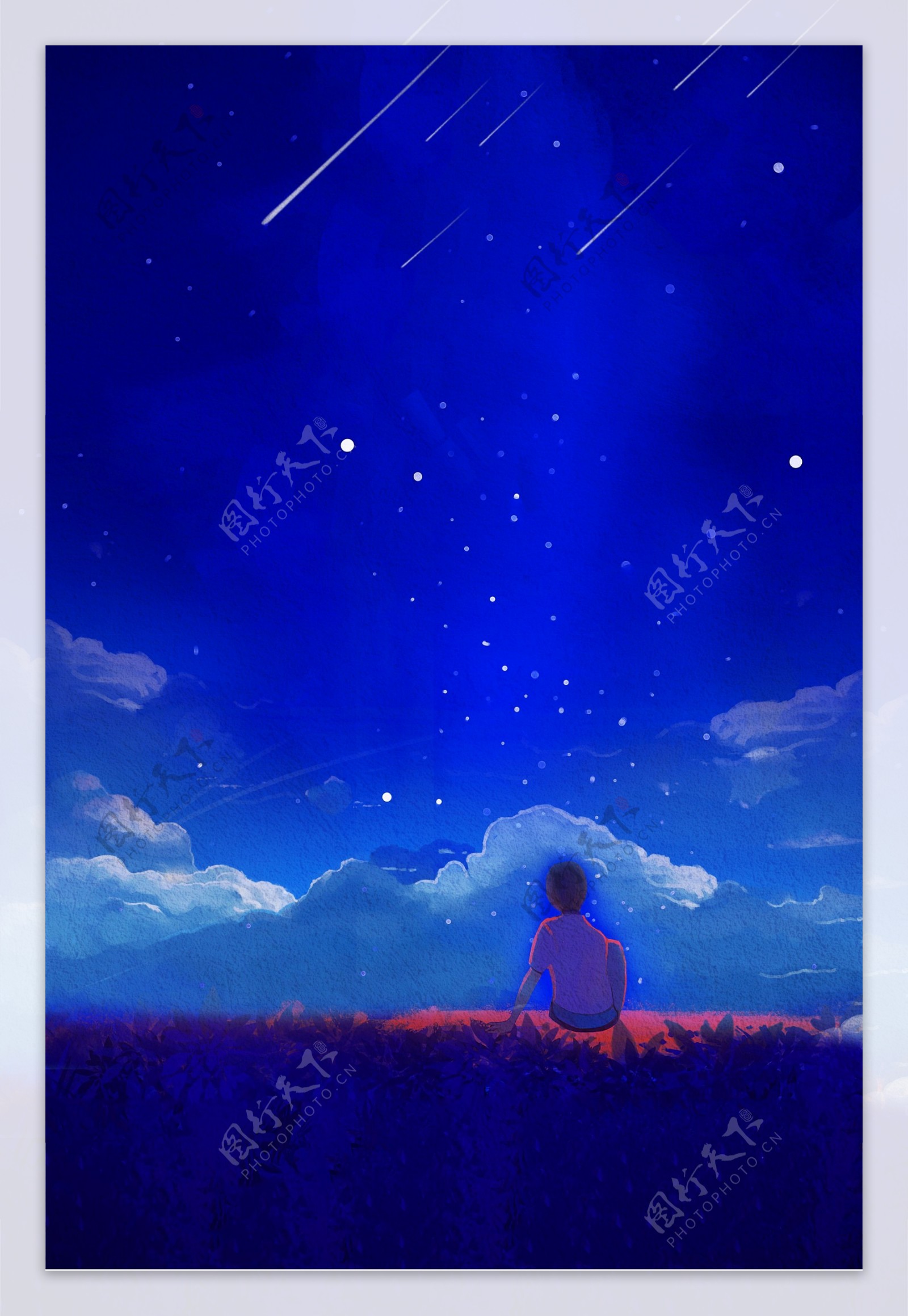 唯美蓝色星空流星雨海报背景素材