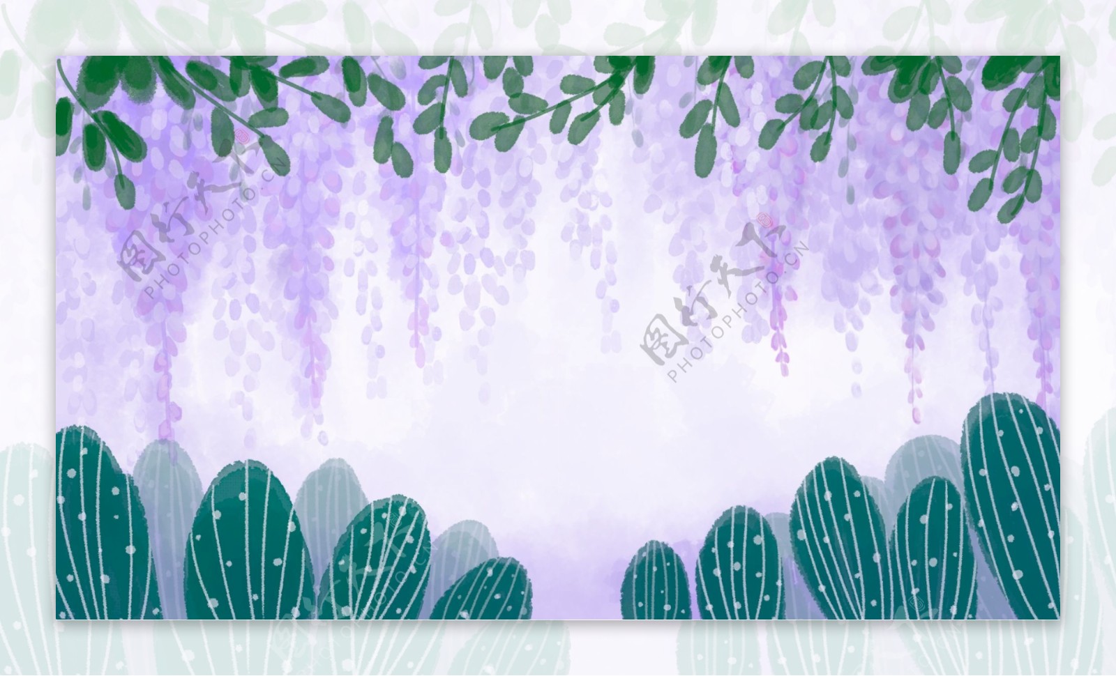 绿色叶子紫色花藤卡通背景
