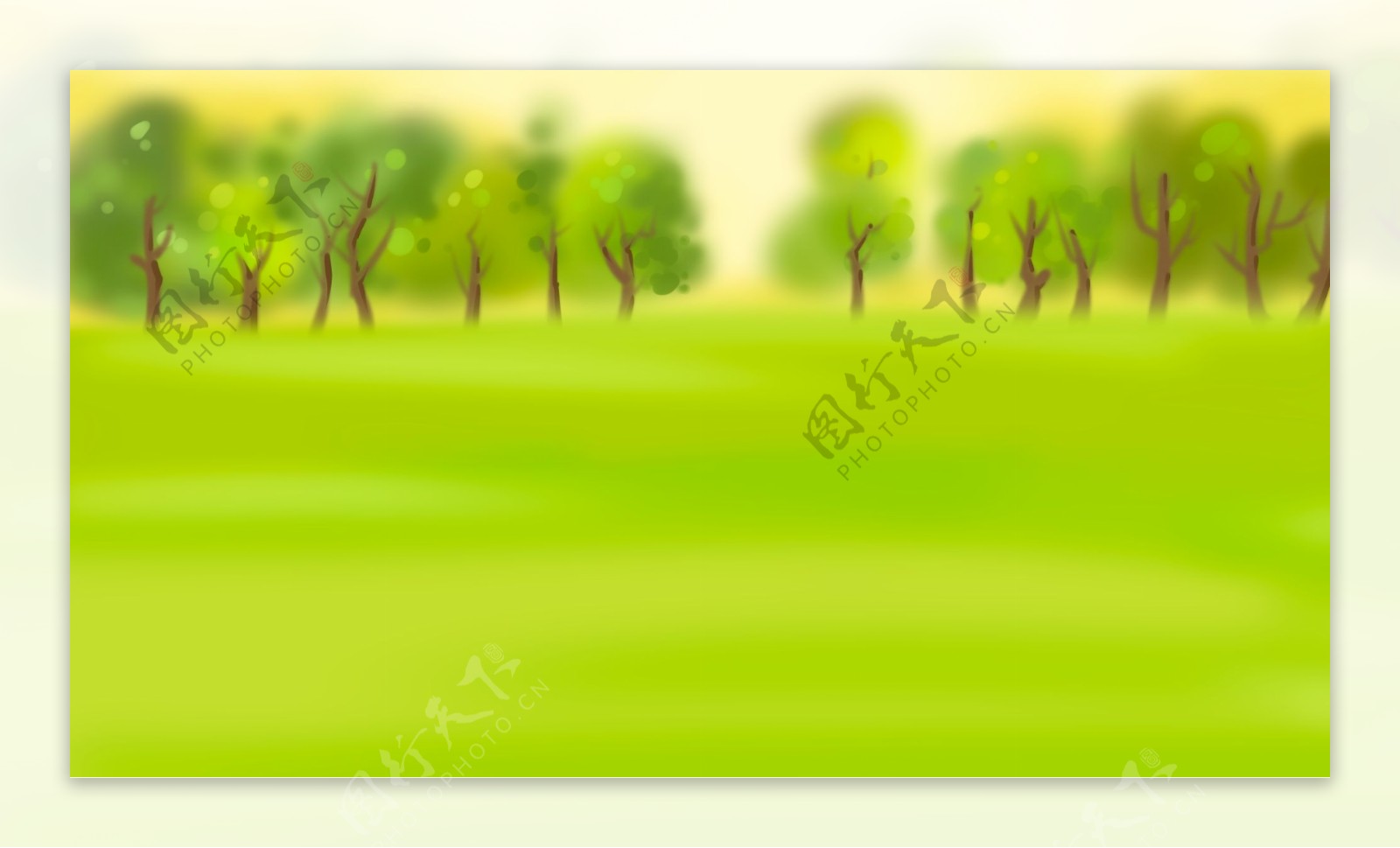 绿色辽阔草地树木背景图