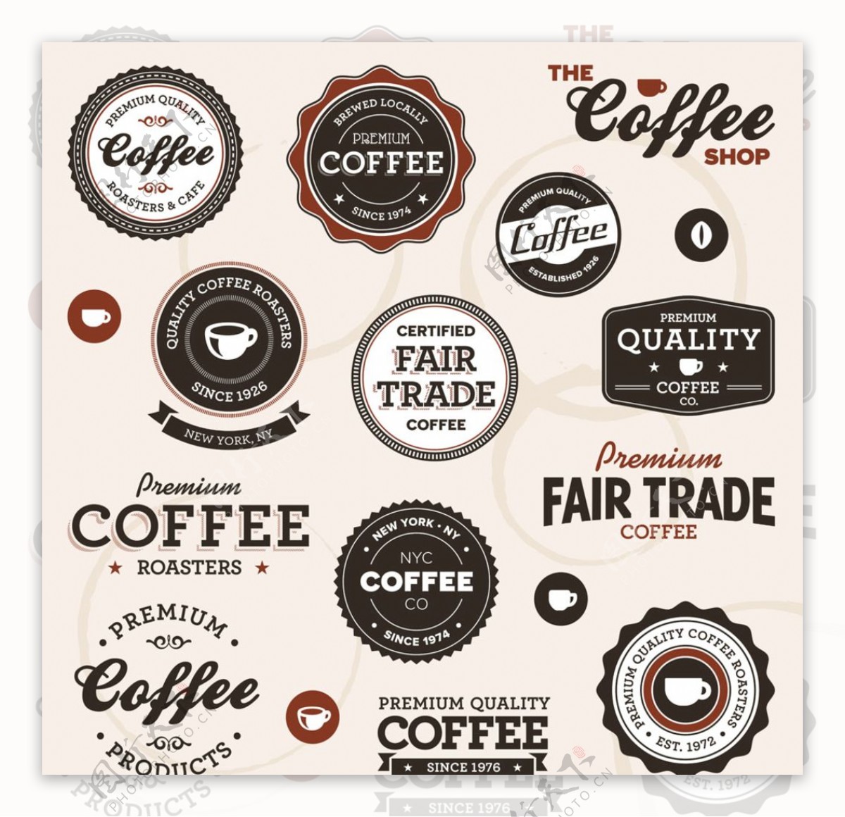矢量复古咖啡元素图标logo