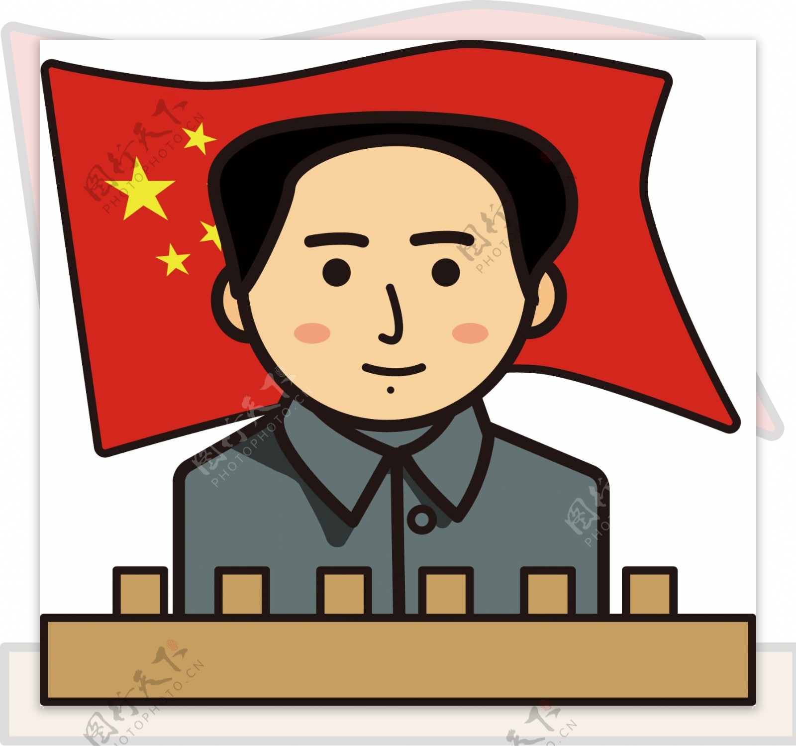 毛国旗长城手绘建党节卡通元素