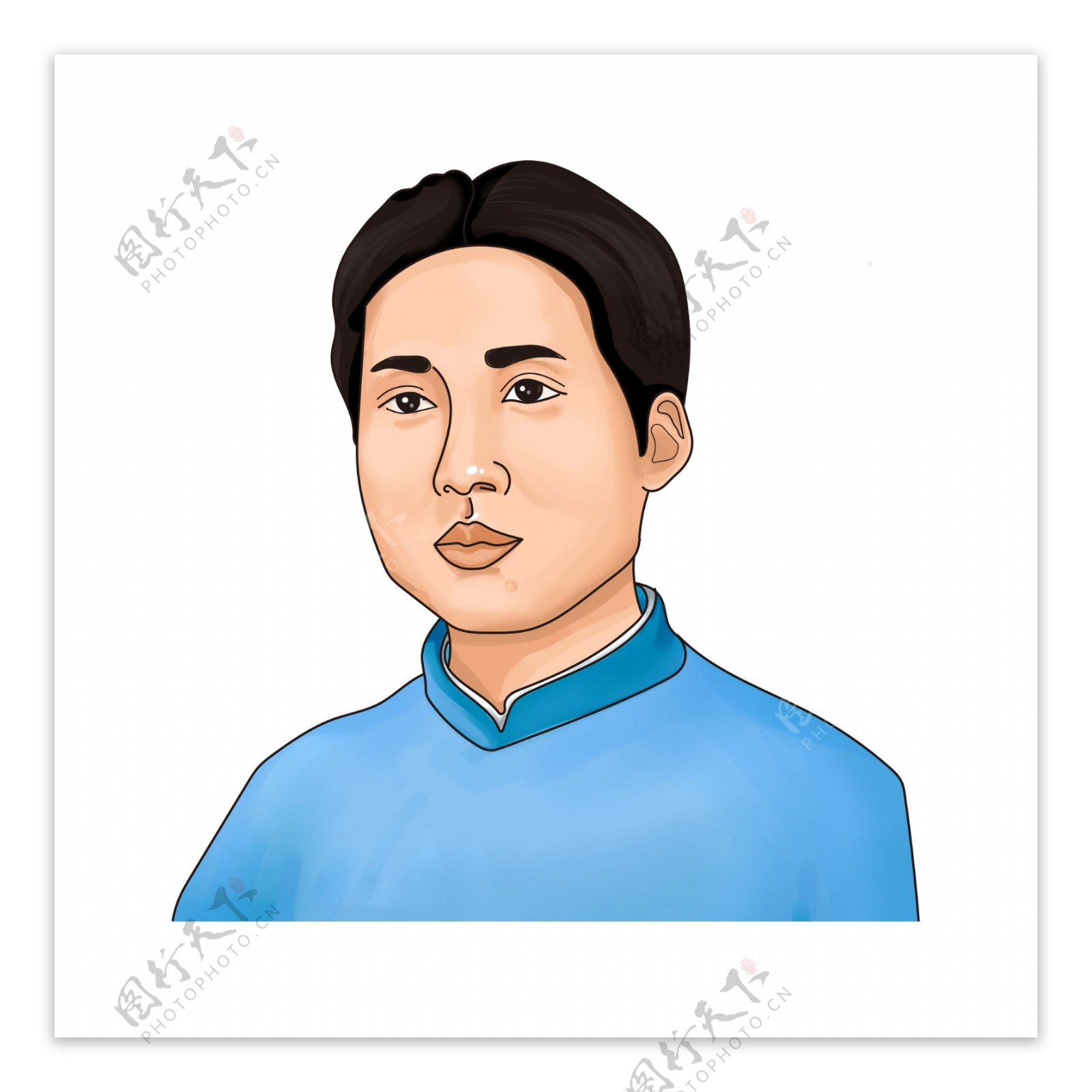 青年毛主席毛泽东手绘卡通写实肖像