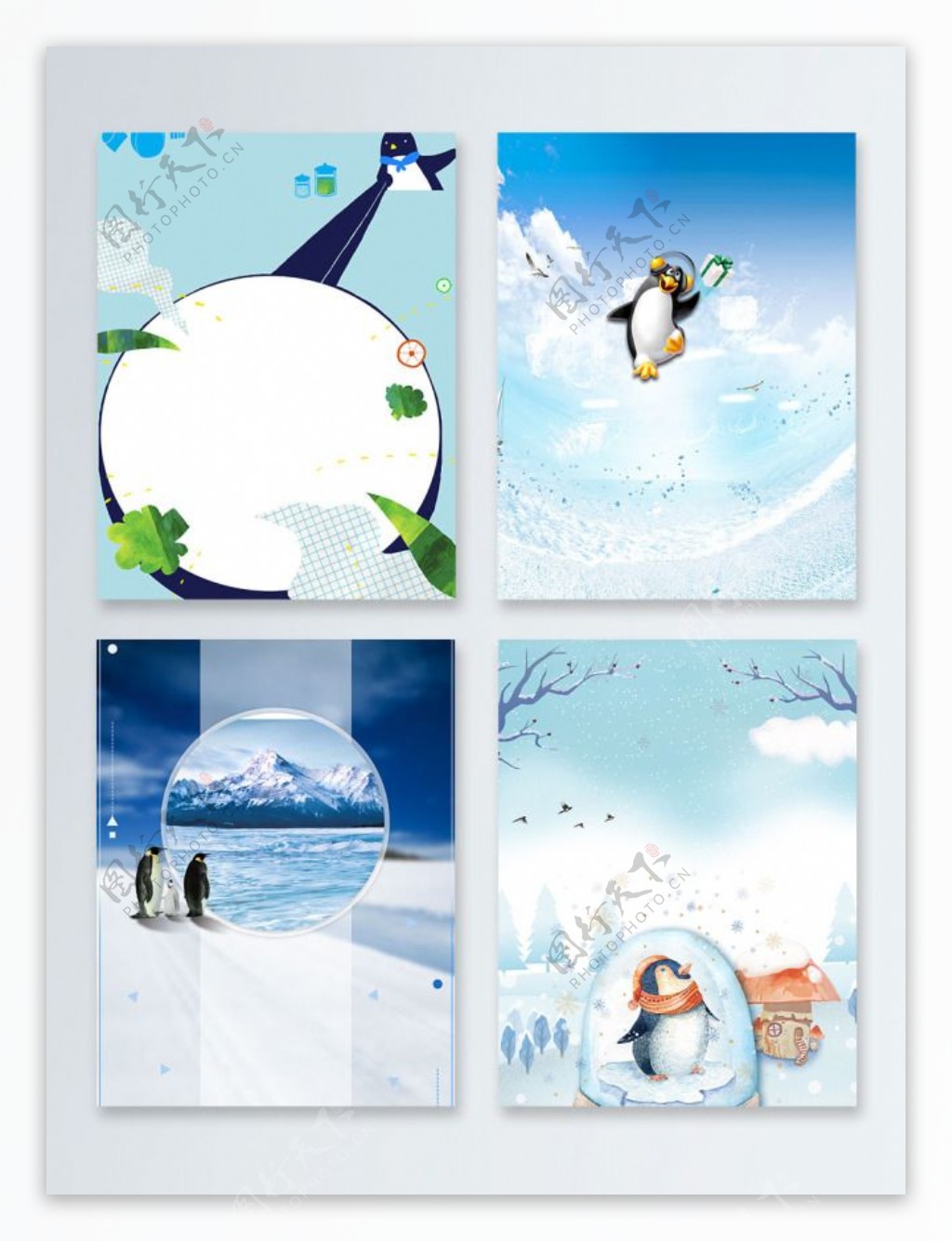 企鹅冬季蓝色北极广告背景