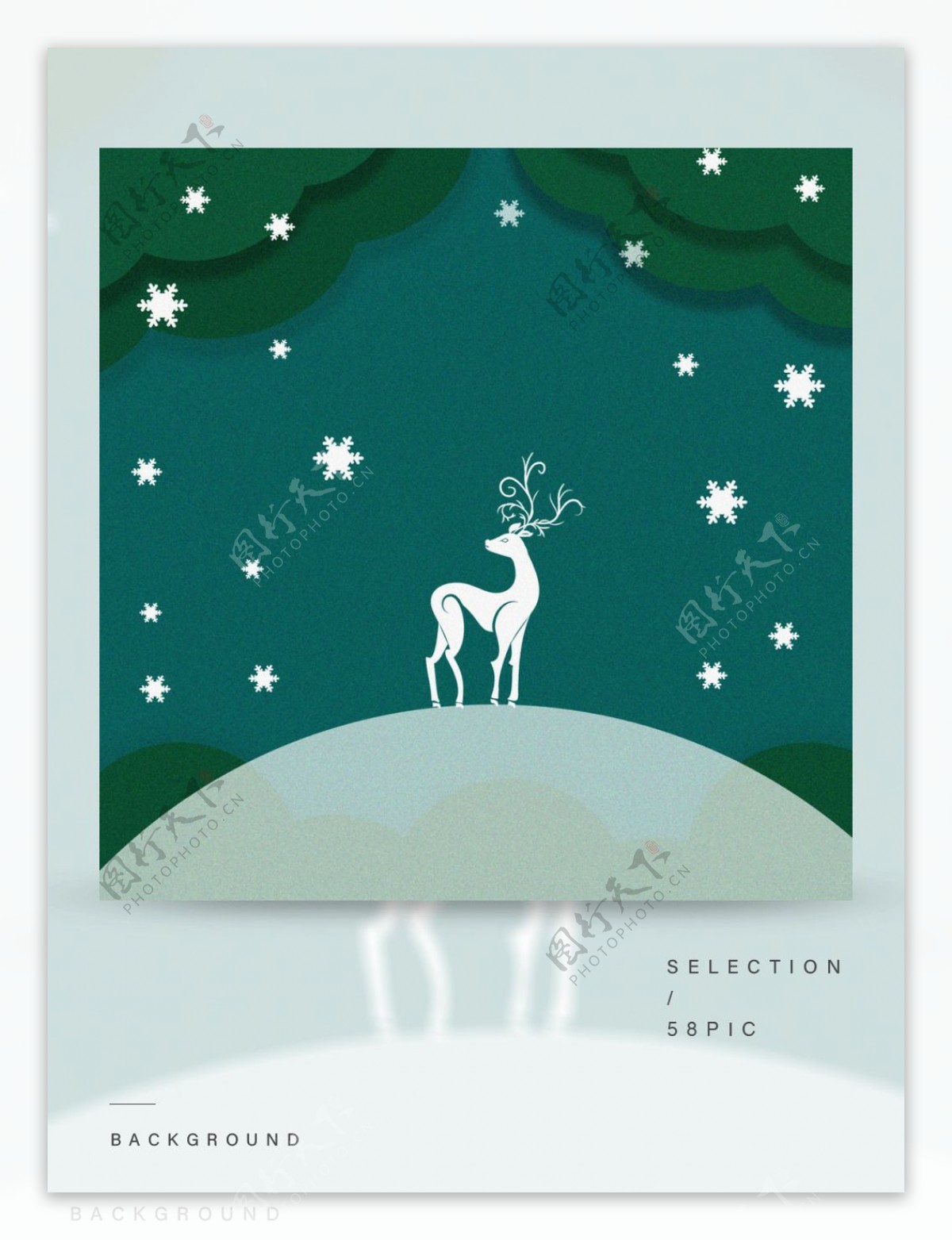 冬季雪花麋鹿圣诞剪纸风格背景素材