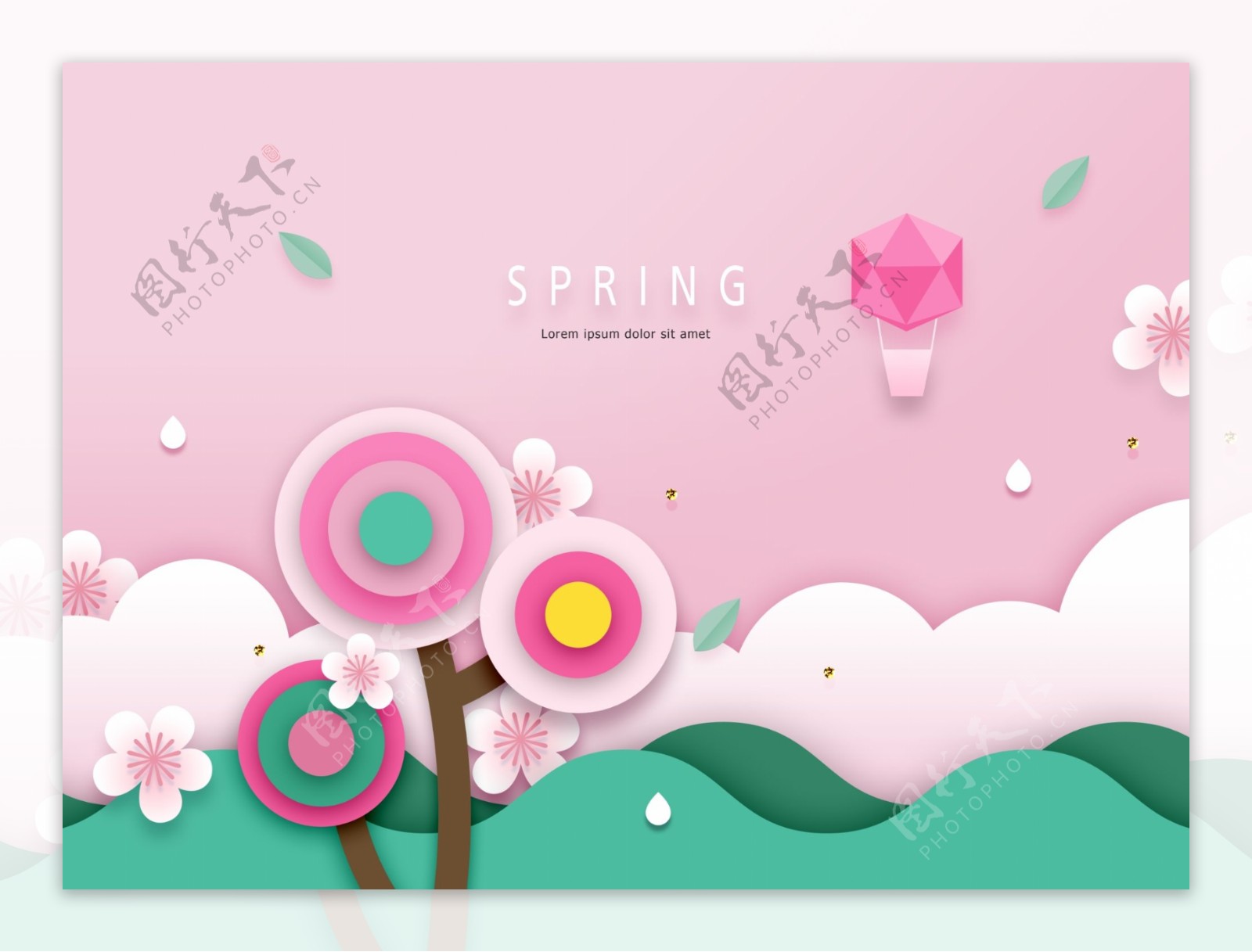 韩式春天气息卡通立体花朵海报