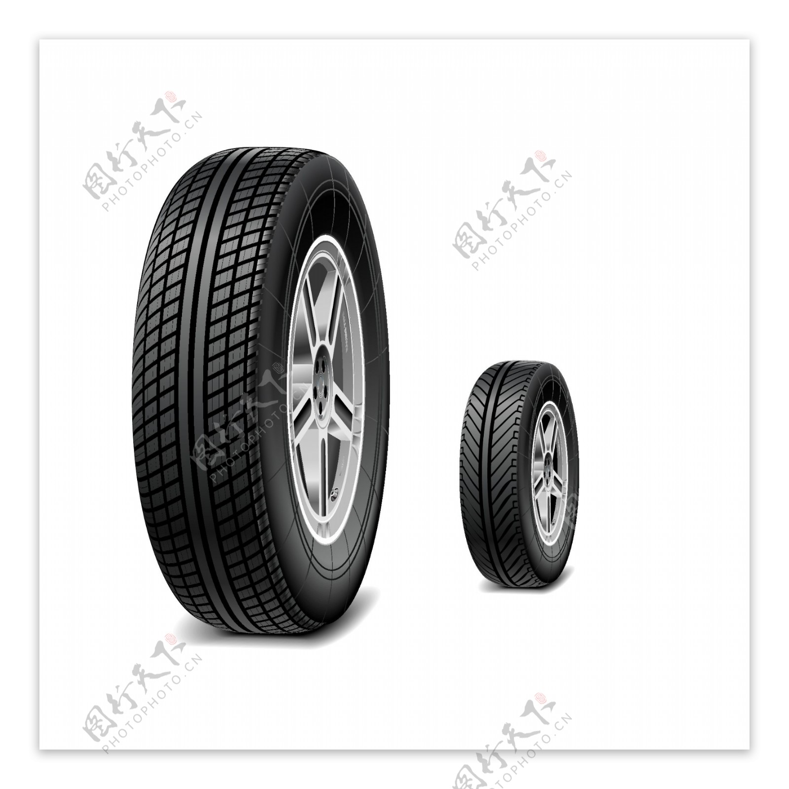 两款黑色逼真轮胎设计矢量素材