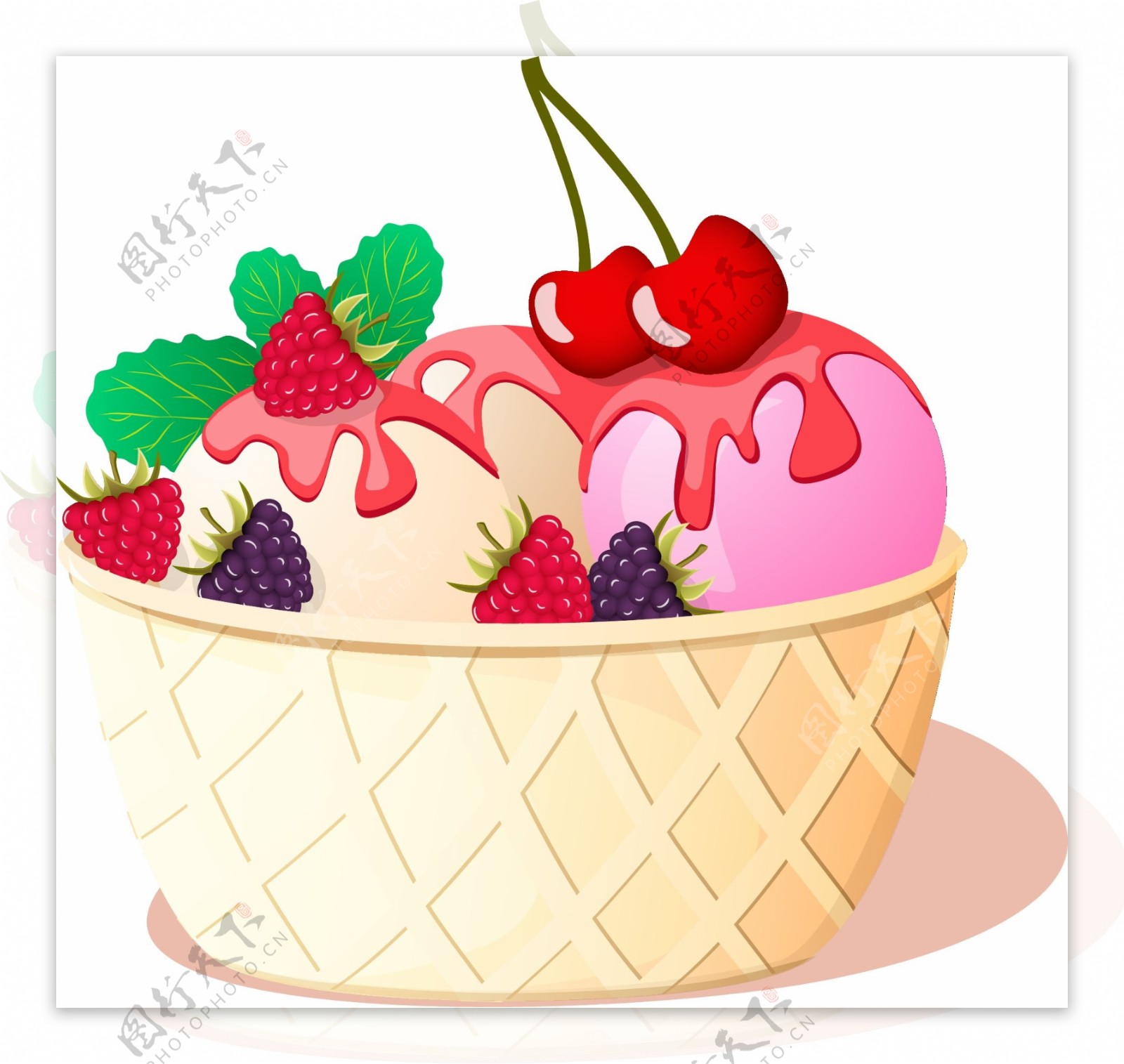 手绘草莓冰淇淋元素